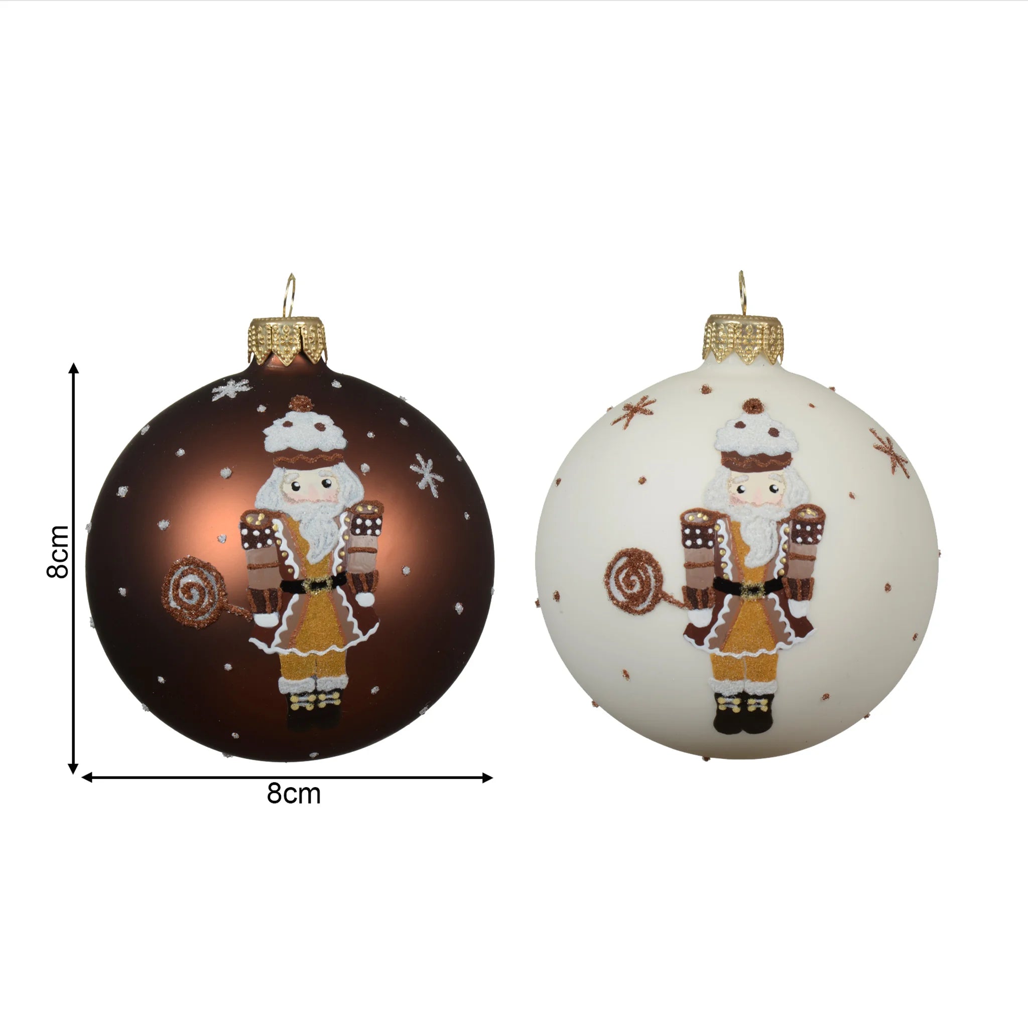 Obeke - Set 2 palline bianco caldo e marrone per abete natalizio