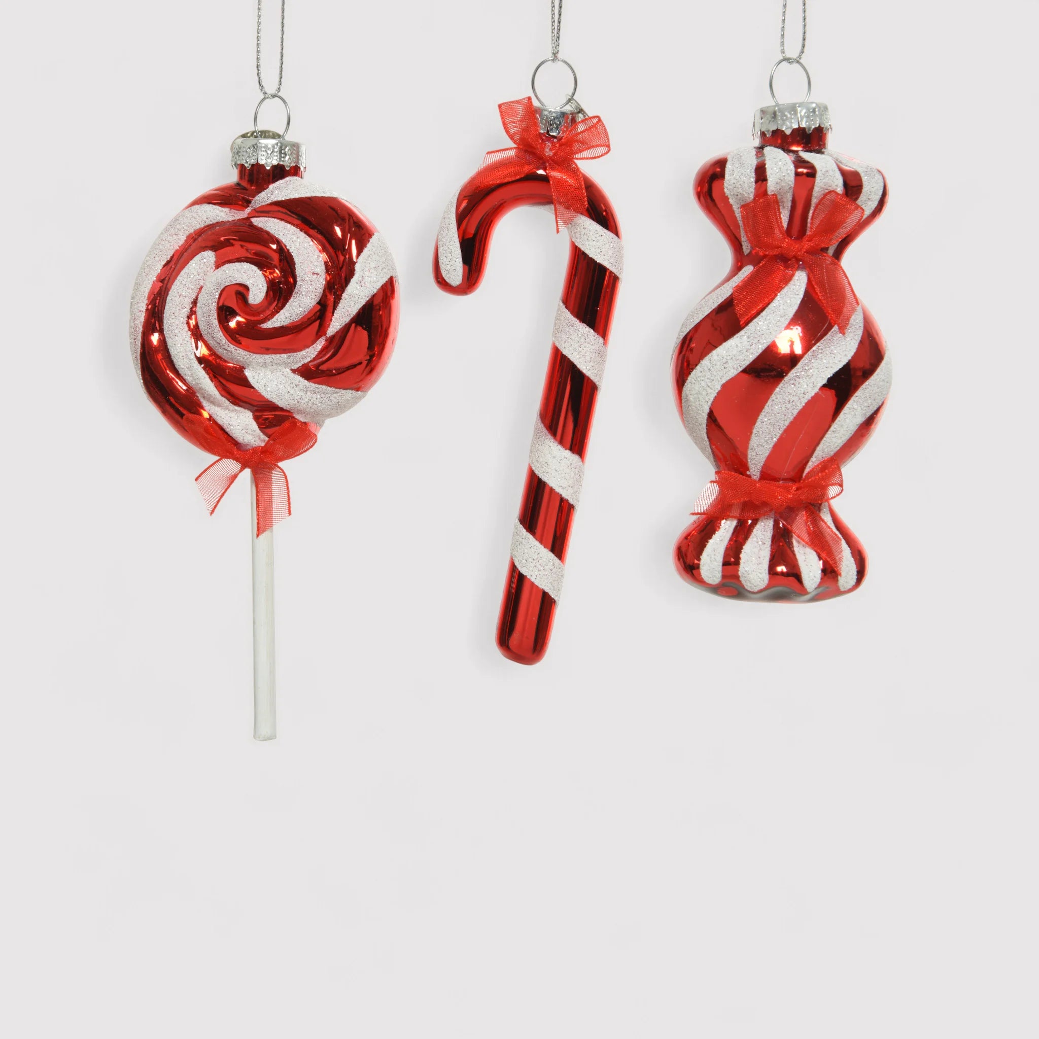 Padauk - Set 3 pendenti bianco e rosso per albero di Natale