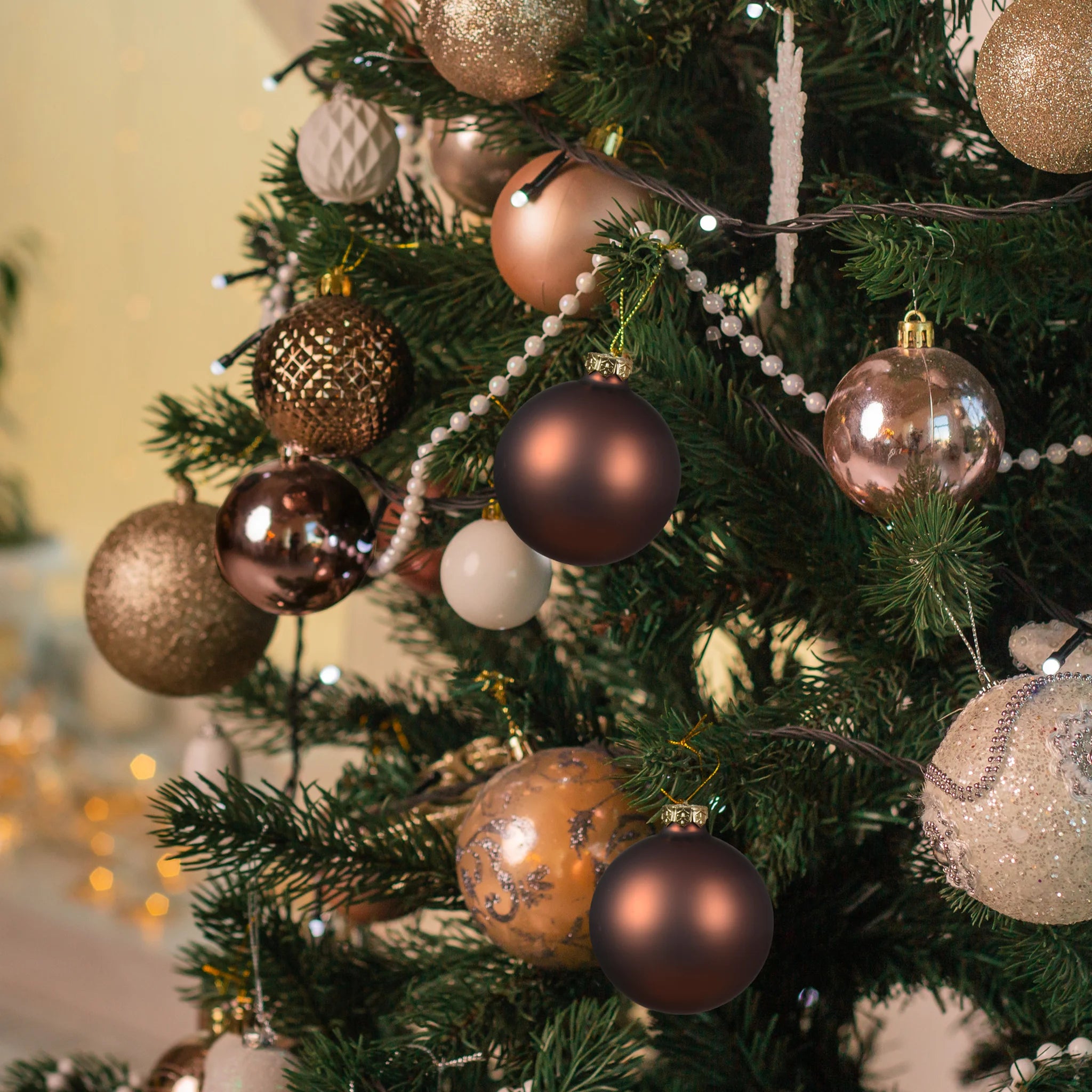 Ptelea - Set 16 sfere in vetro marrone per albero di Natale