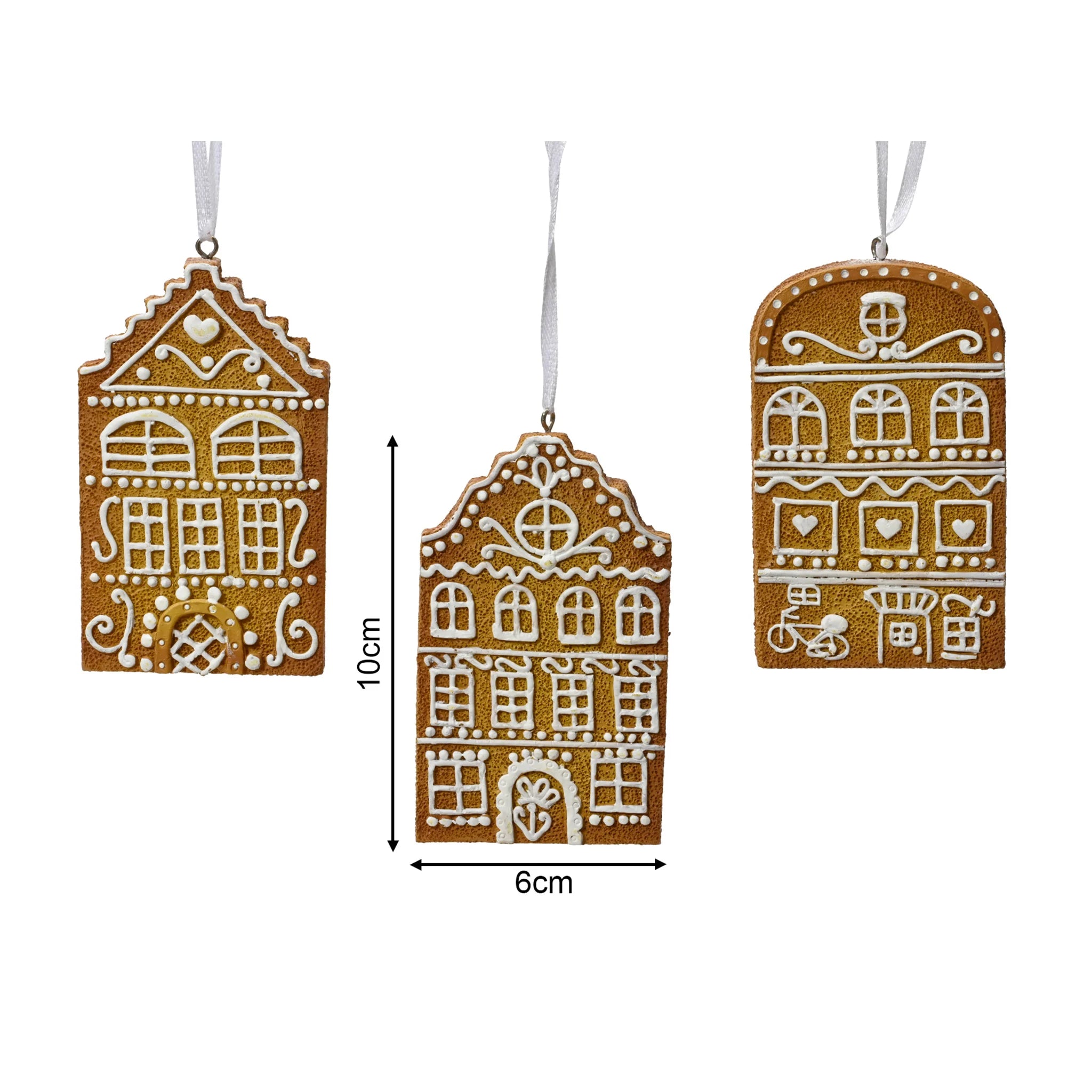 Sengon - 3 addobbi di Natale a forma di casetta in poliresina