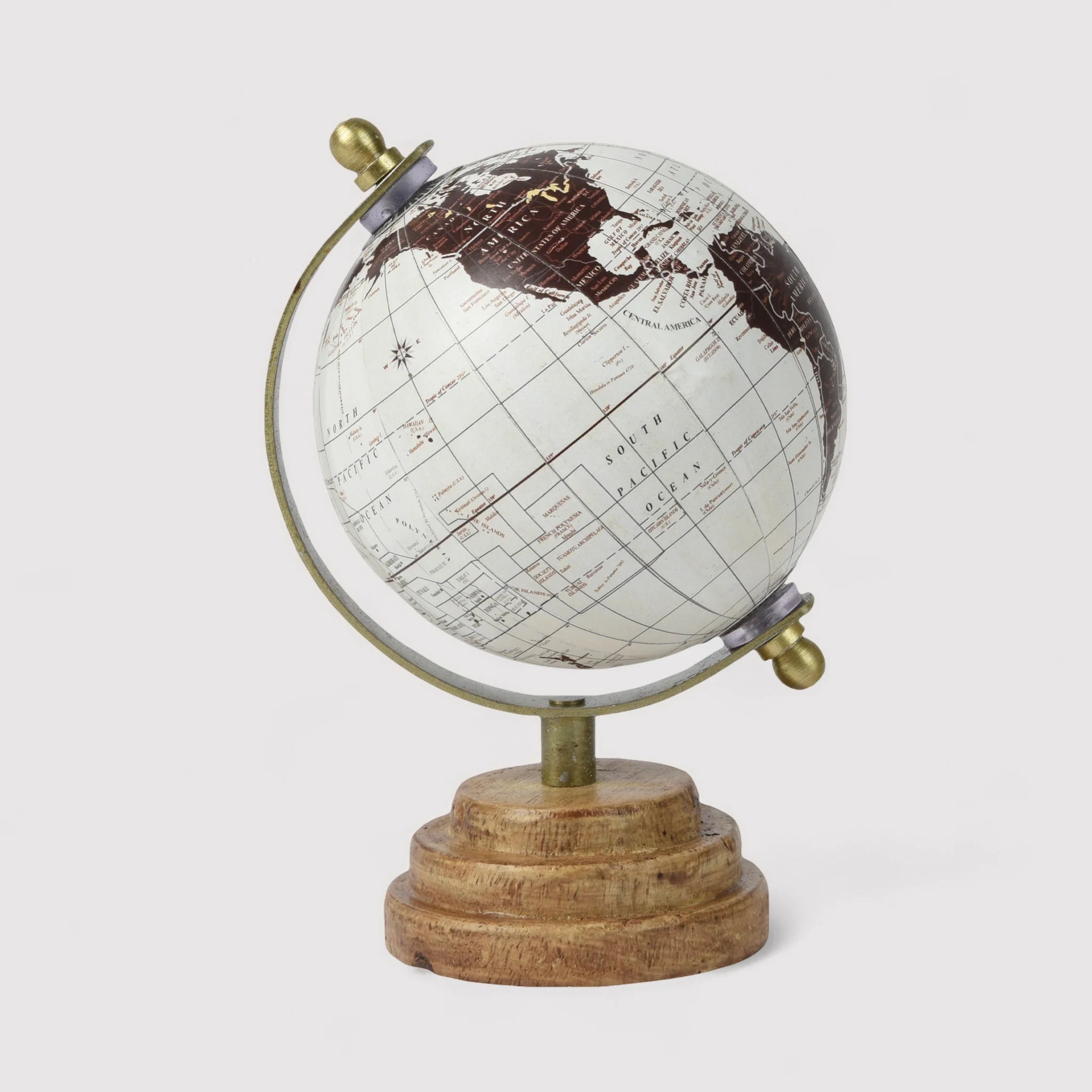 Guaje - Mappamondo decorativo in legno bianco e marrone