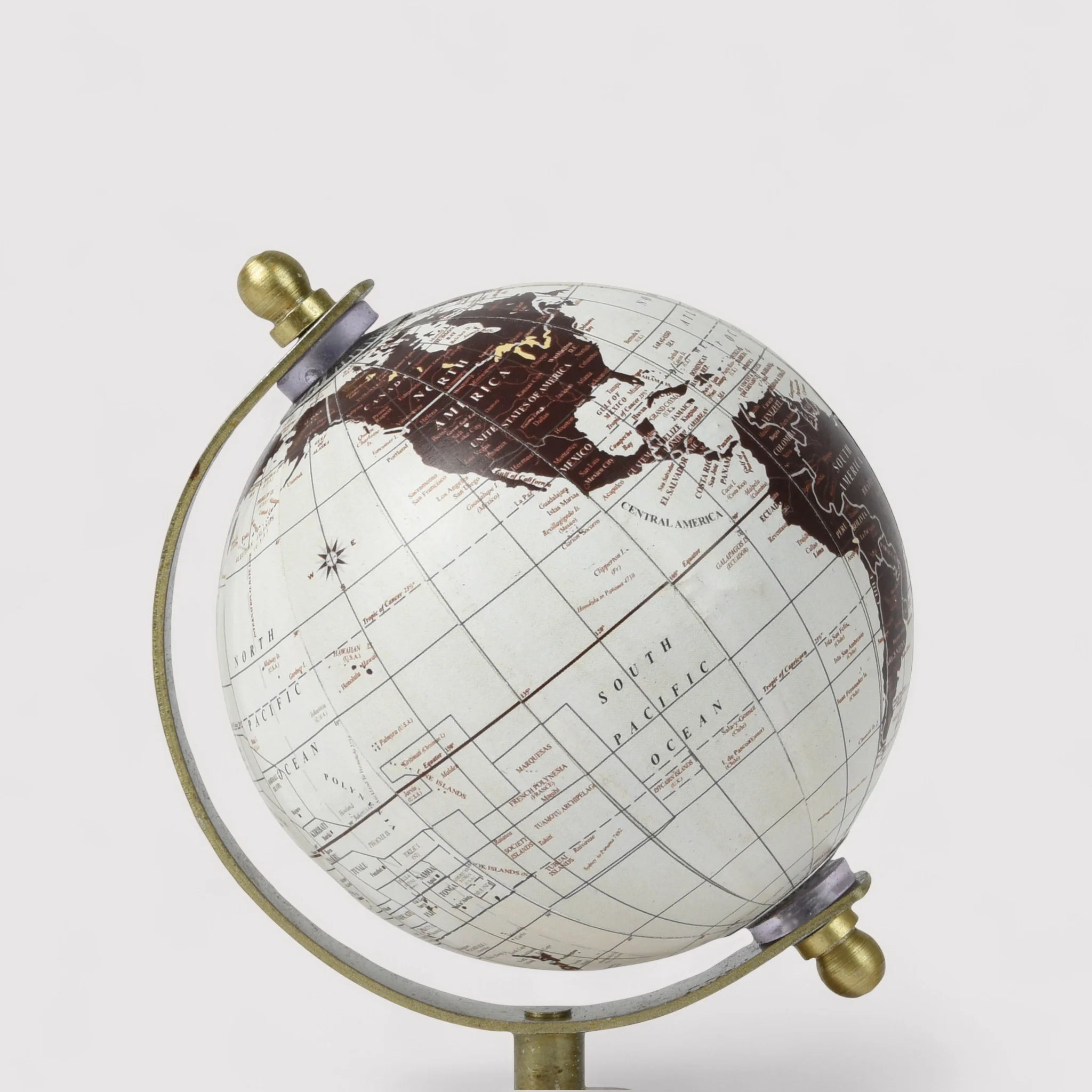 Guaje - Mappamondo decorativo in legno bianco e marrone