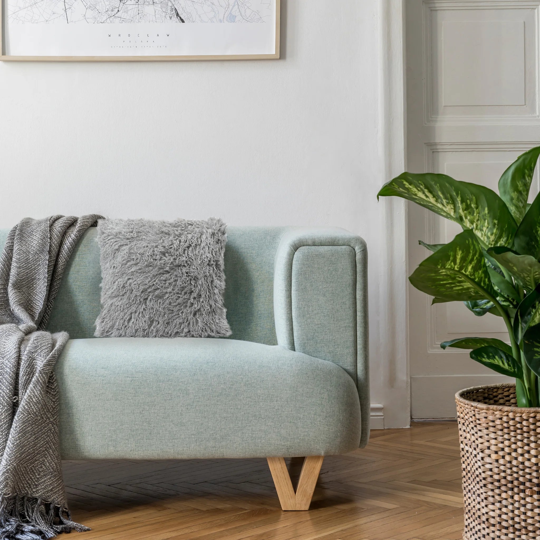 Ormosia - Cuscino quadrato grigio in poliestere effetto mongolian