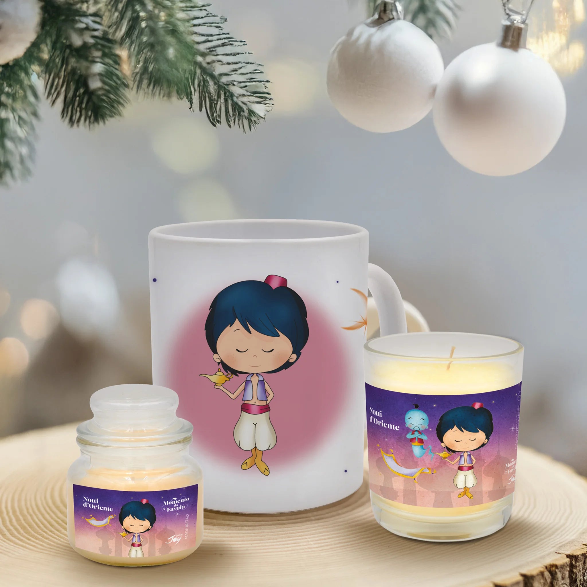 Set tazza tema "Notti d'oriente" e 2 candele profumate fragranza vaniglia