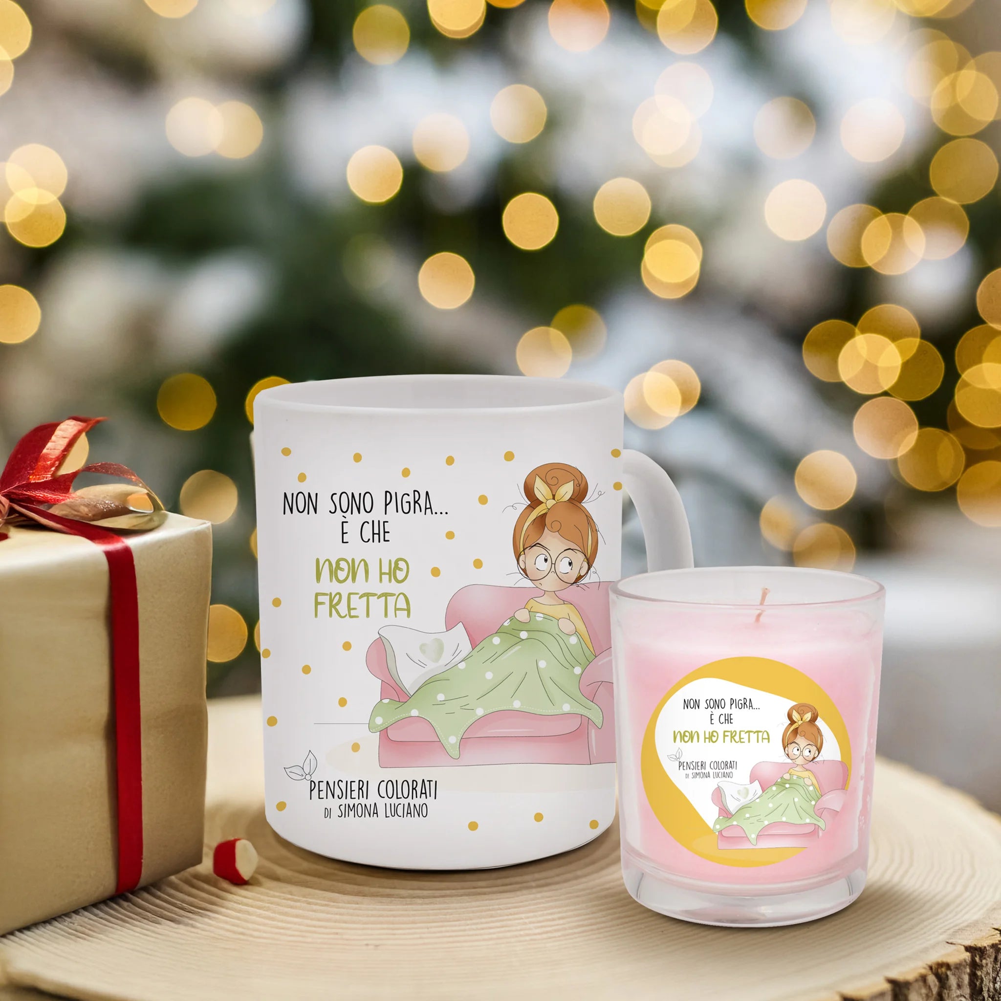 Set 1 tazza decorata e bicchiere con candela fragranza rosa