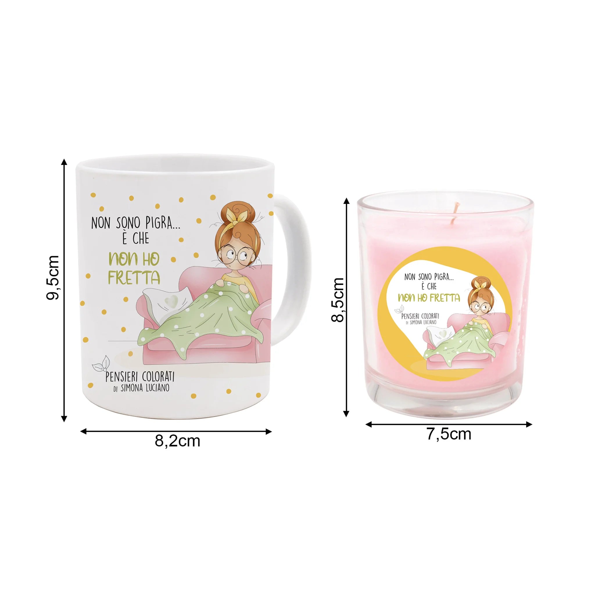 Set 1 tazza decorata e bicchiere con candela fragranza rosa