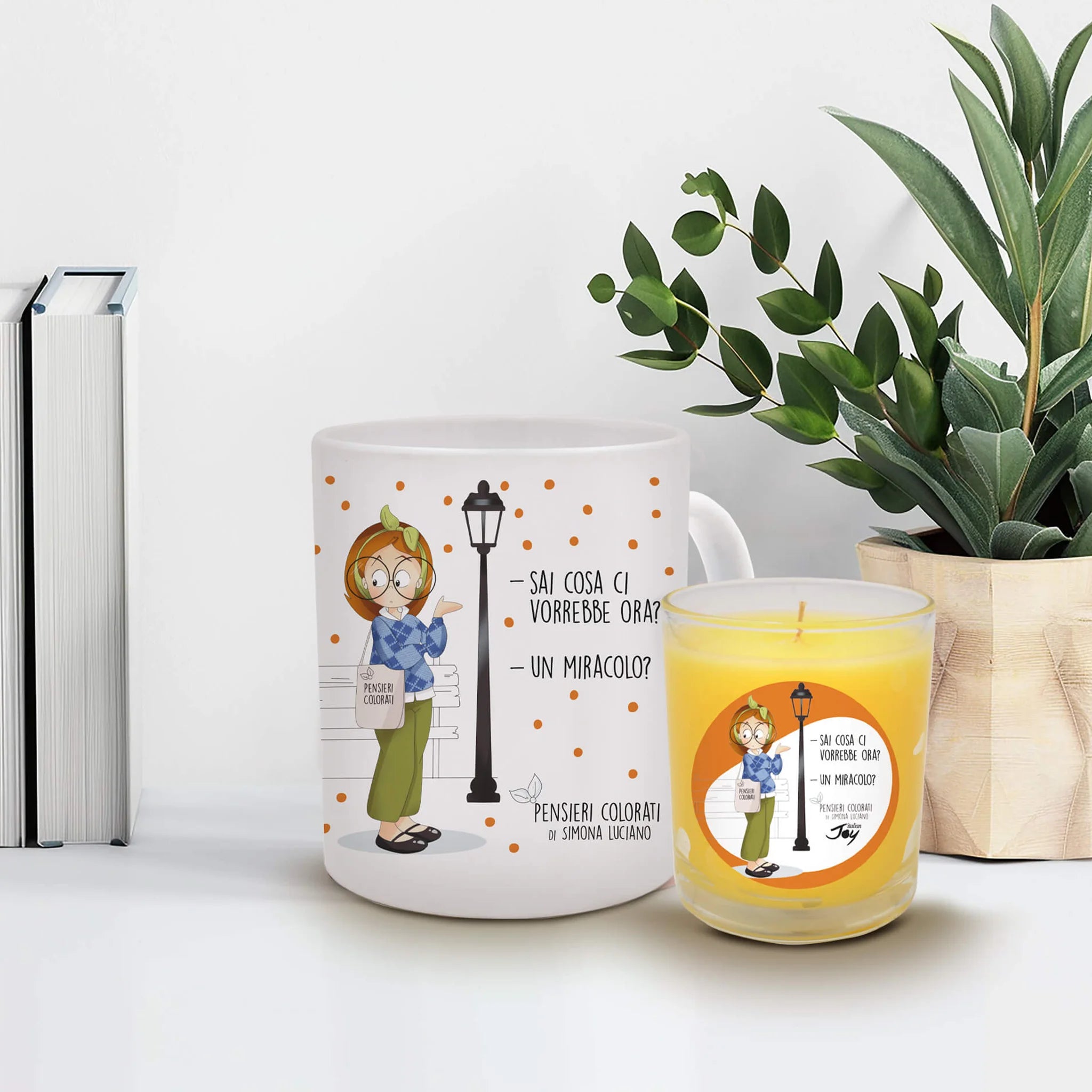 Set 1 tazza in ceramica e bicchiere con candela fragranza cupcake