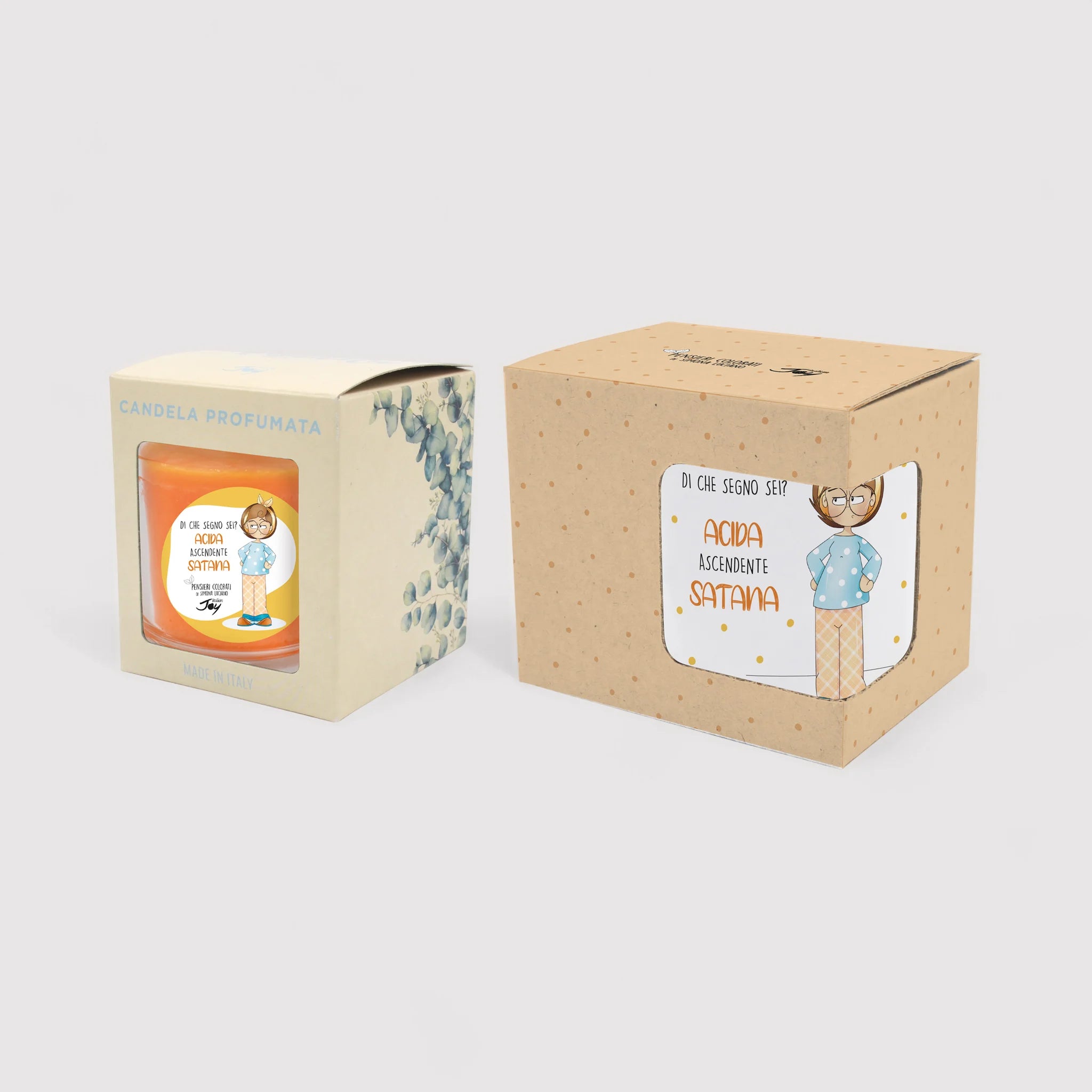 Set 1 tazza in ceramica e bicchiere con candela fragranza agrumi