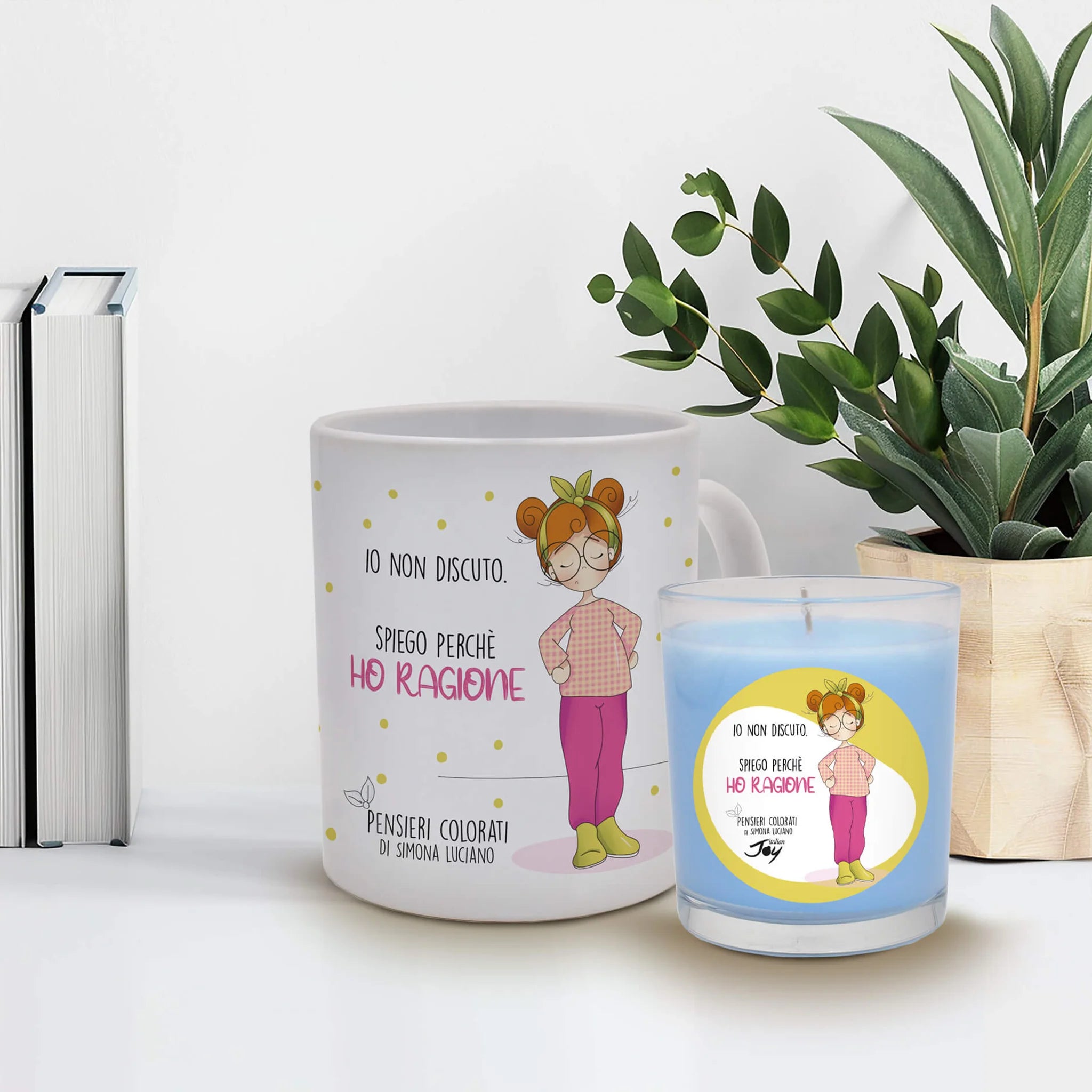 Set 1 tazza decorata e bicchiere con candela fragranza fiori di cotone