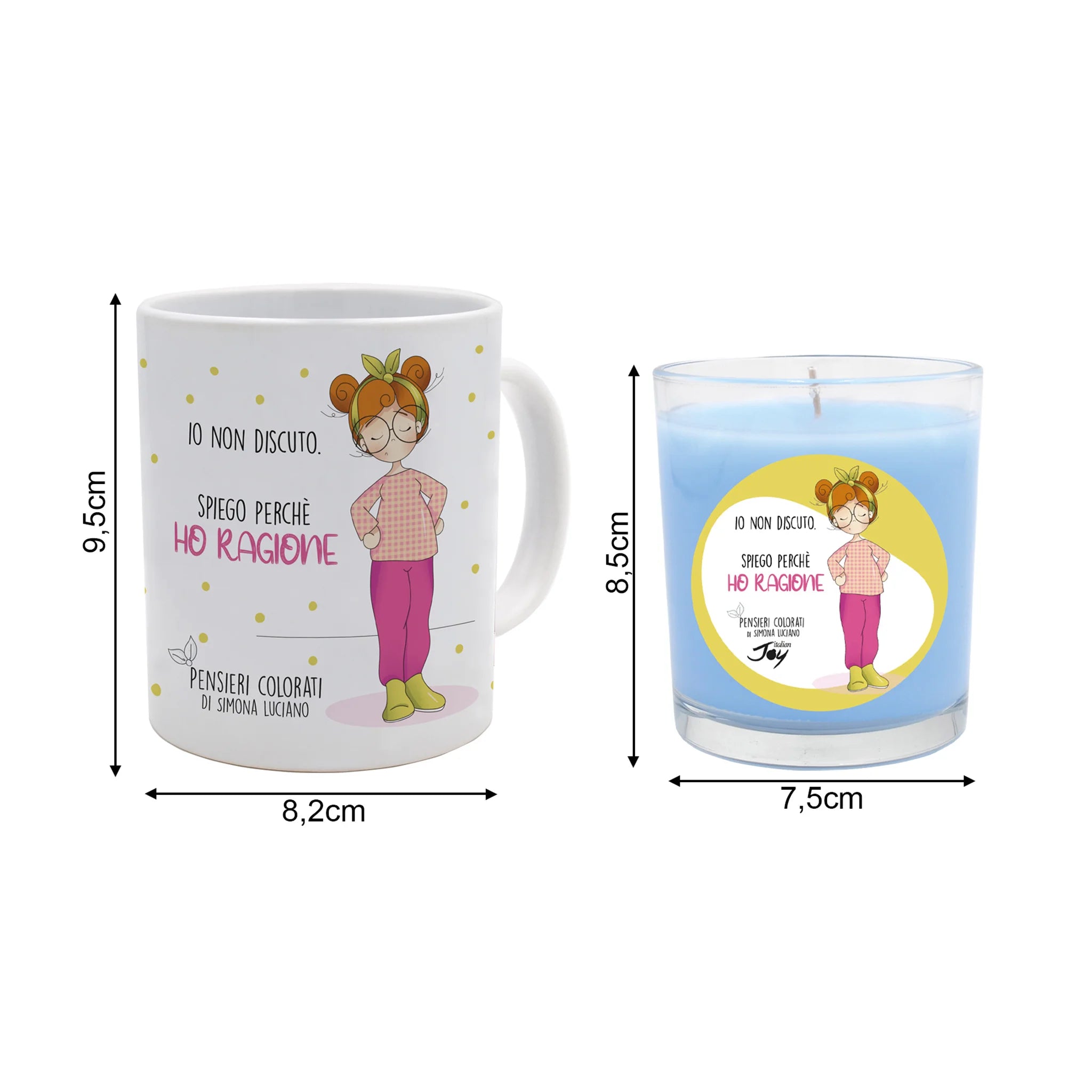 Set 1 tazza decorata e bicchiere con candela fragranza fiori di cotone