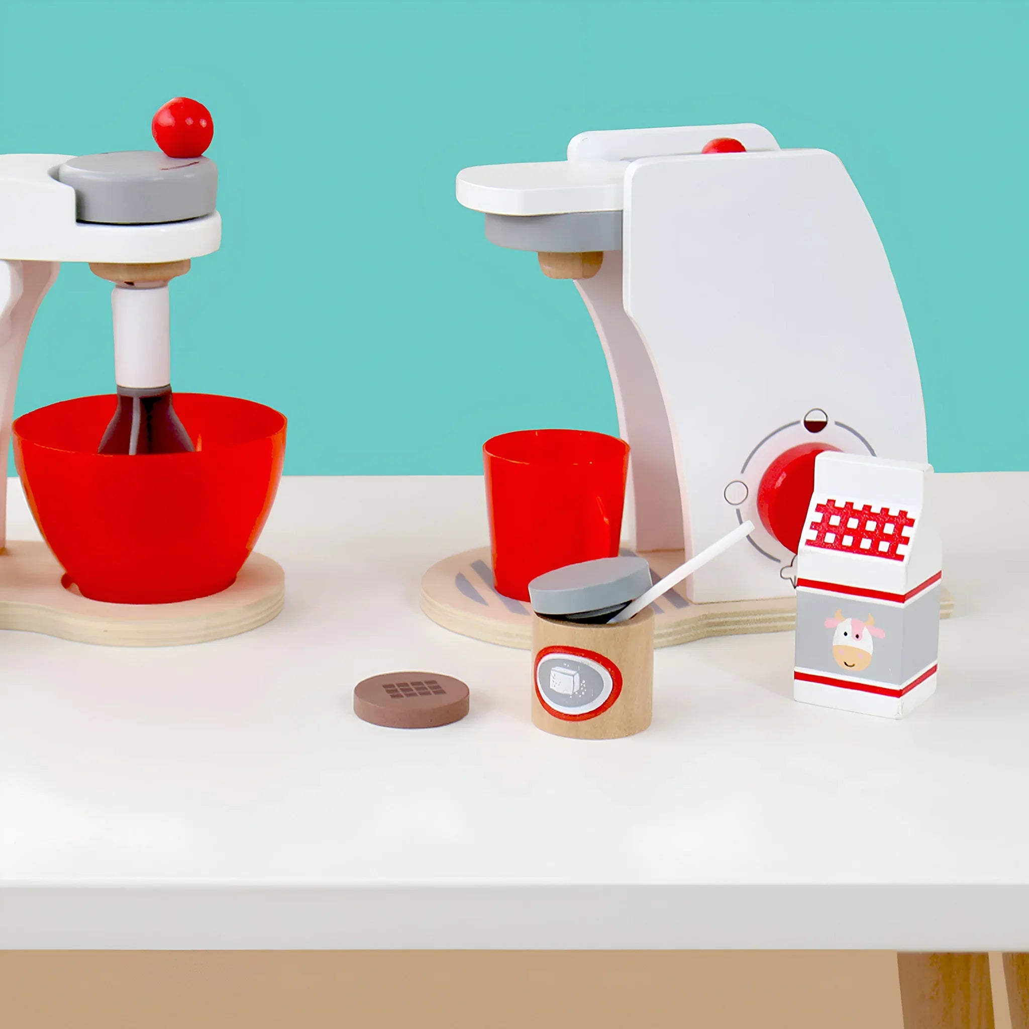 Booy - Macchina del caffè in legno per bimbi con accessori