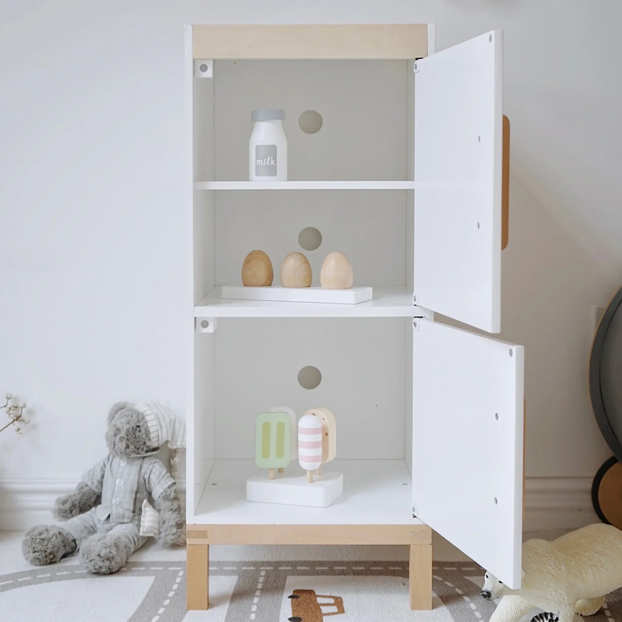Dalak - Frigorifero in legno giocattolo per bambini con accessori