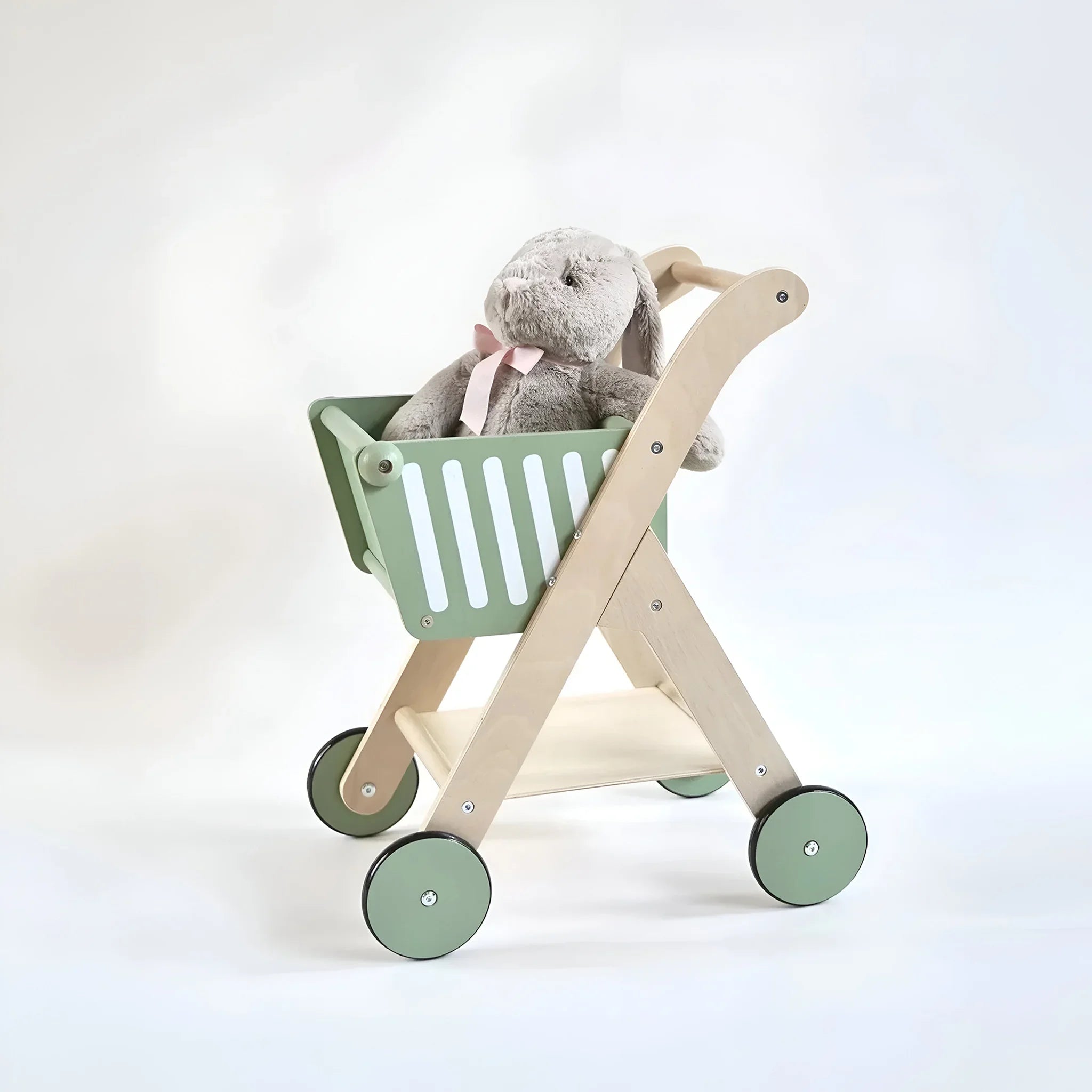 Bakly - Carrello giocattolo in legno verde e marrone