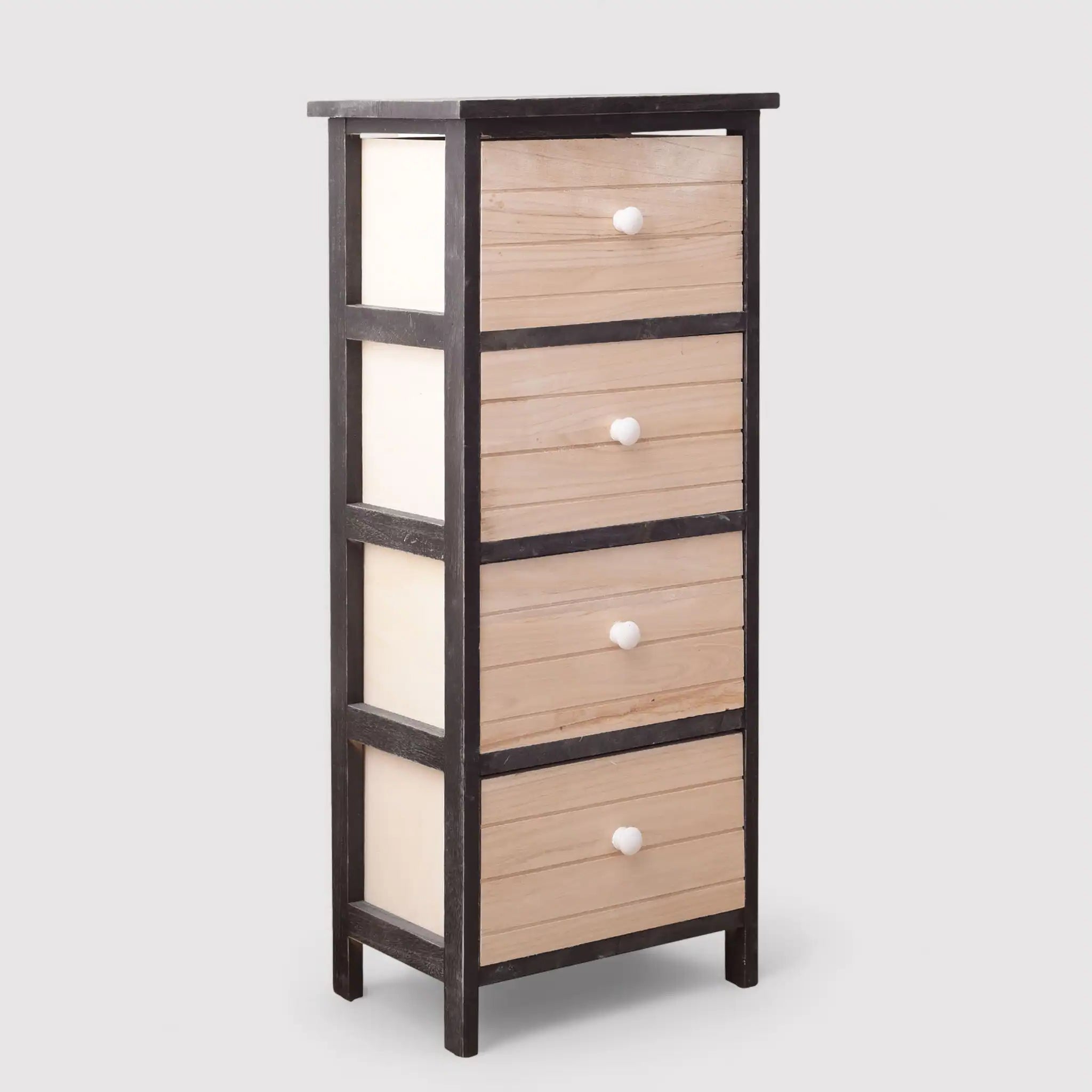 Zamia - Cassettiera in legno chiaro con 4 cassetti incisi