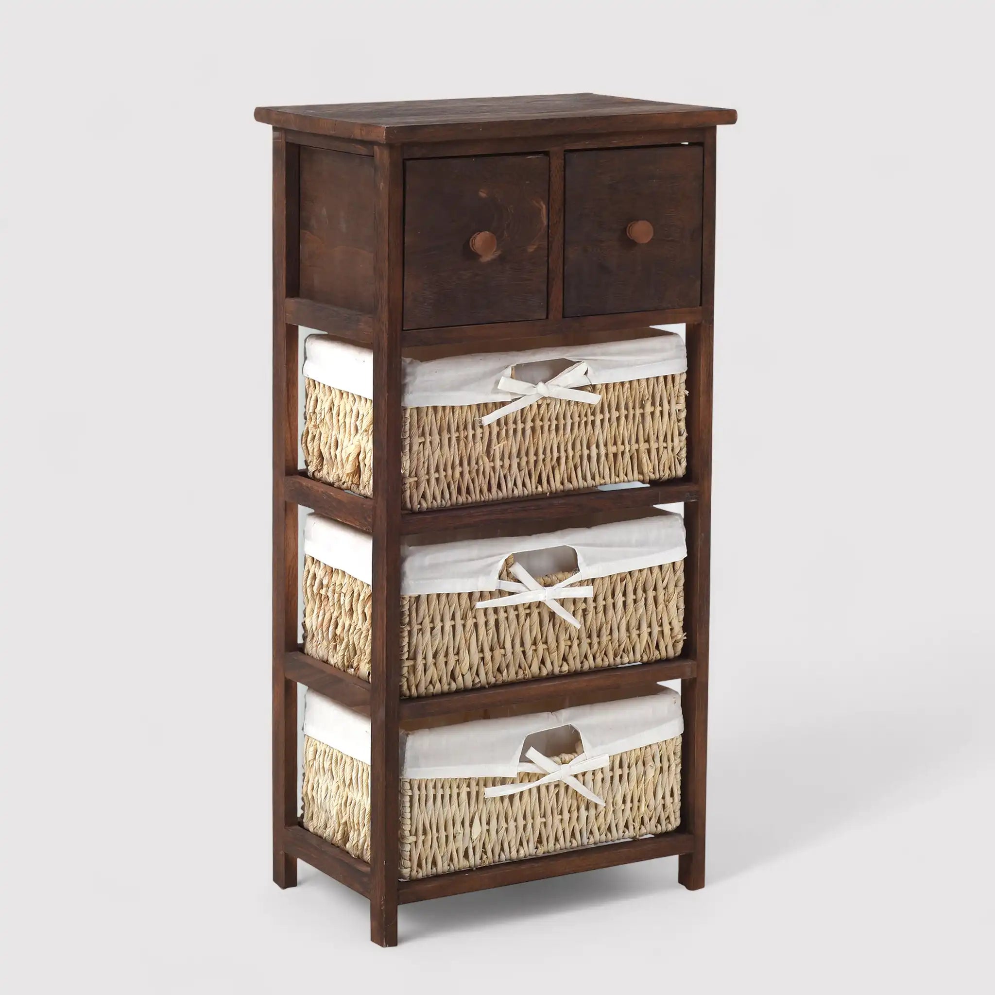 Erica - Mobiletto in vimini marrone con 2 cassetti e 3 cestini