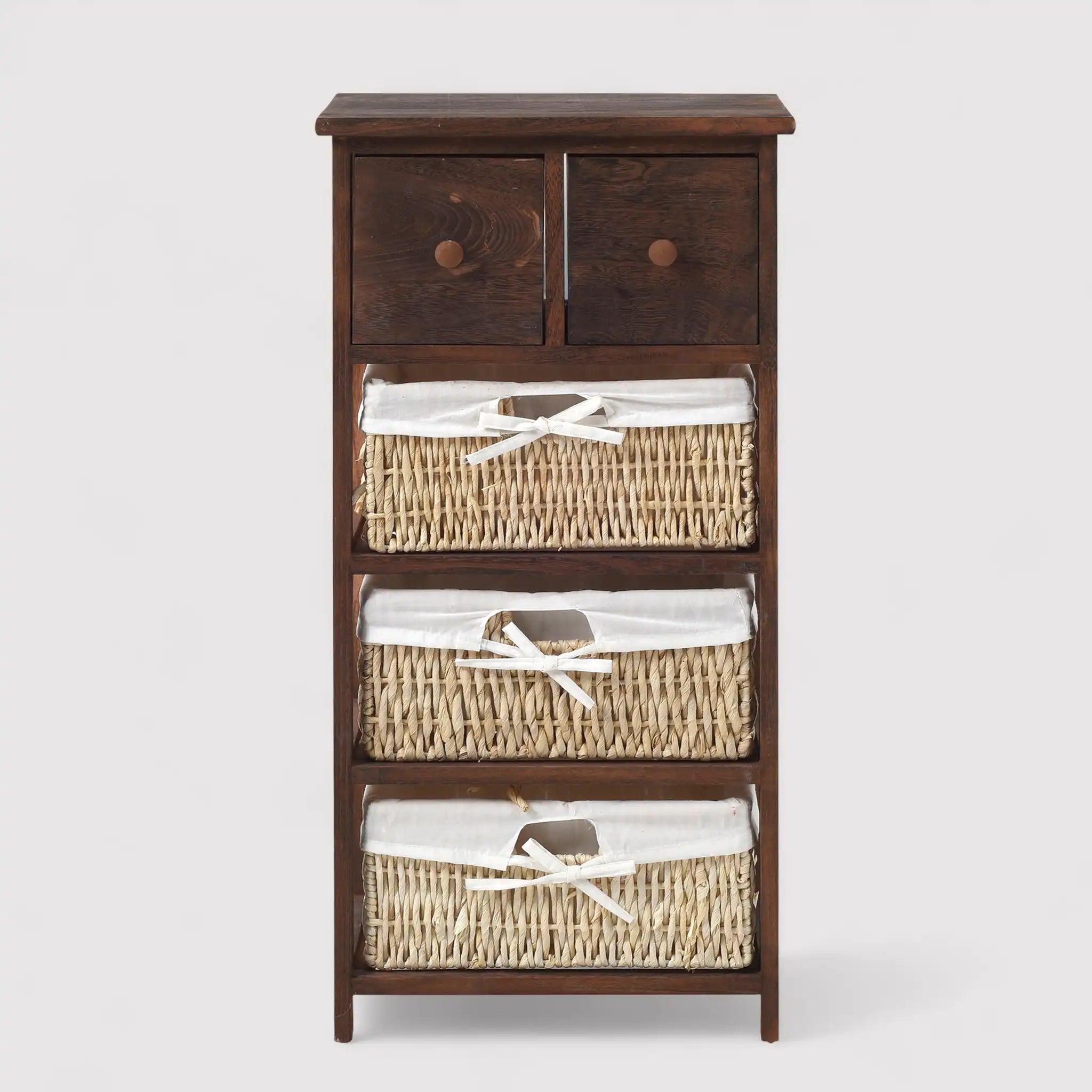 Erica - Mobiletto in vimini marrone con 2 cassetti e 3 cestini