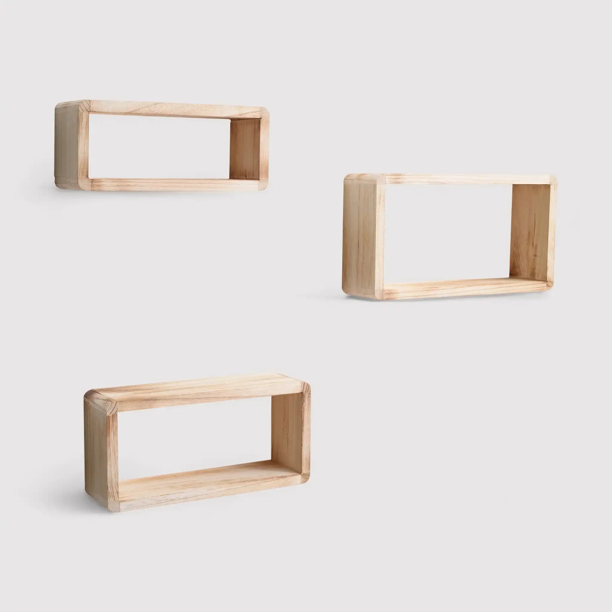 Brassia - Set di 3 mensole moderne rettangolari in legno chiaro