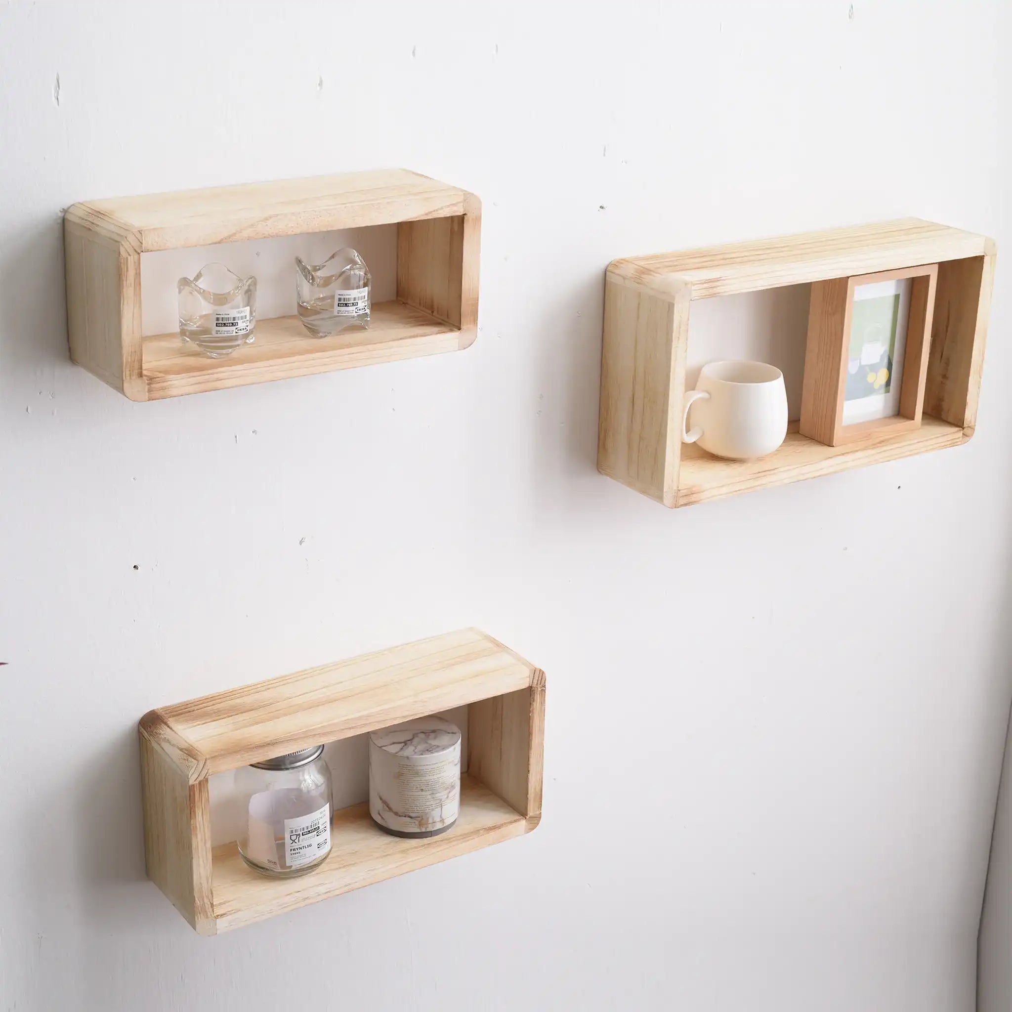 Brassia - Set di 3 mensole moderne rettangolari in legno chiaro