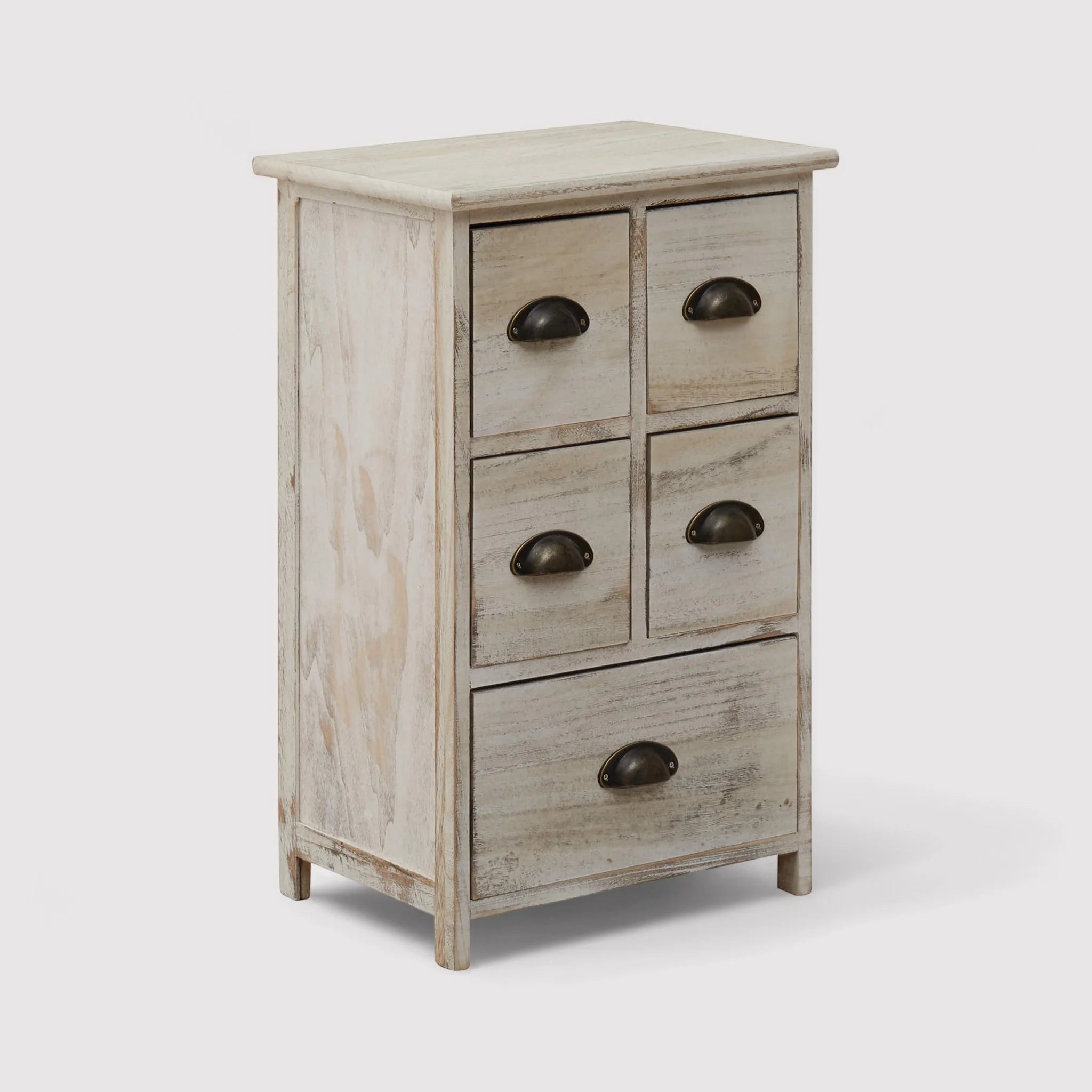 Nigella - Cassettiera bianca con 5 cassetti in stile vintage