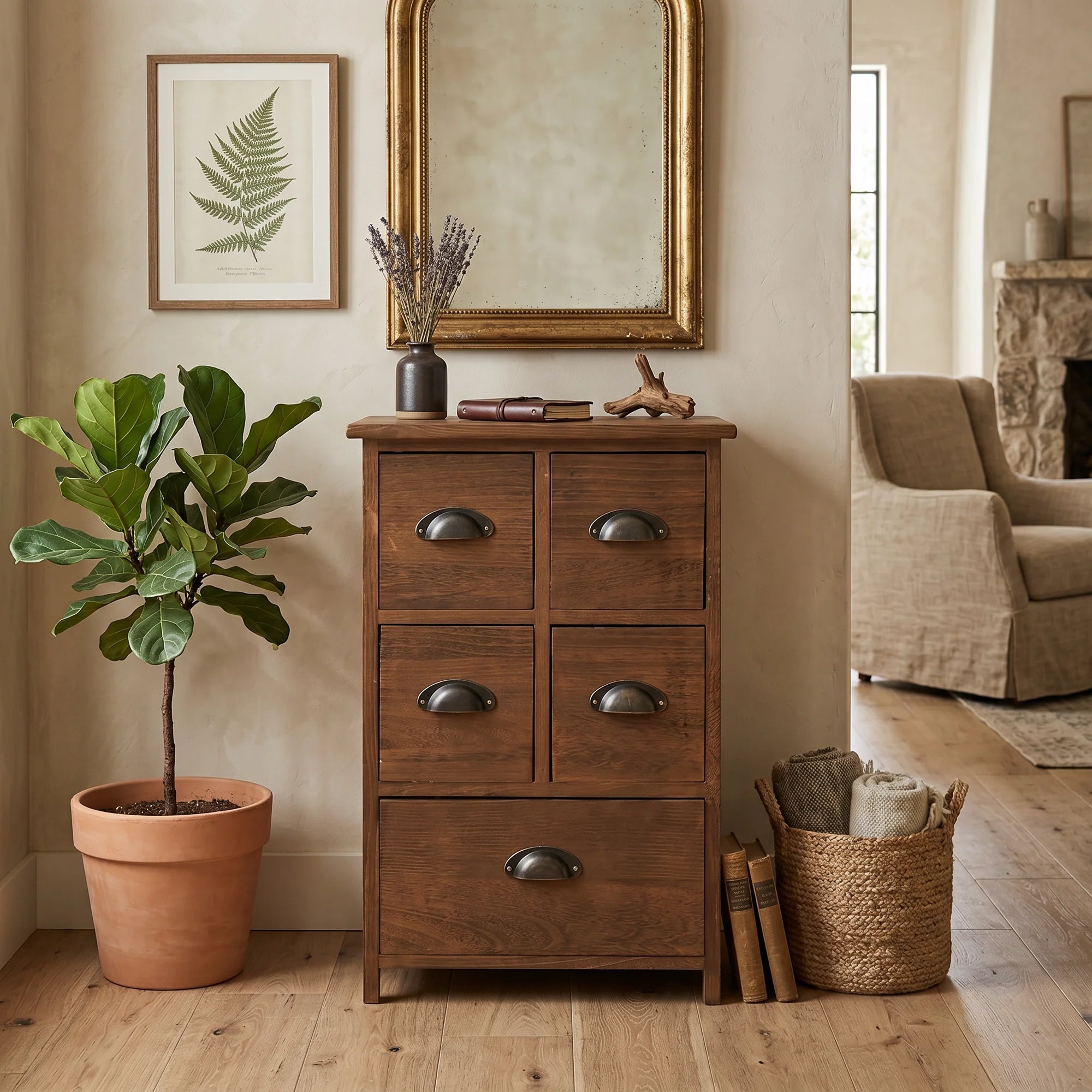 Iris - Cassettiera rustica marrone scuro in stile country