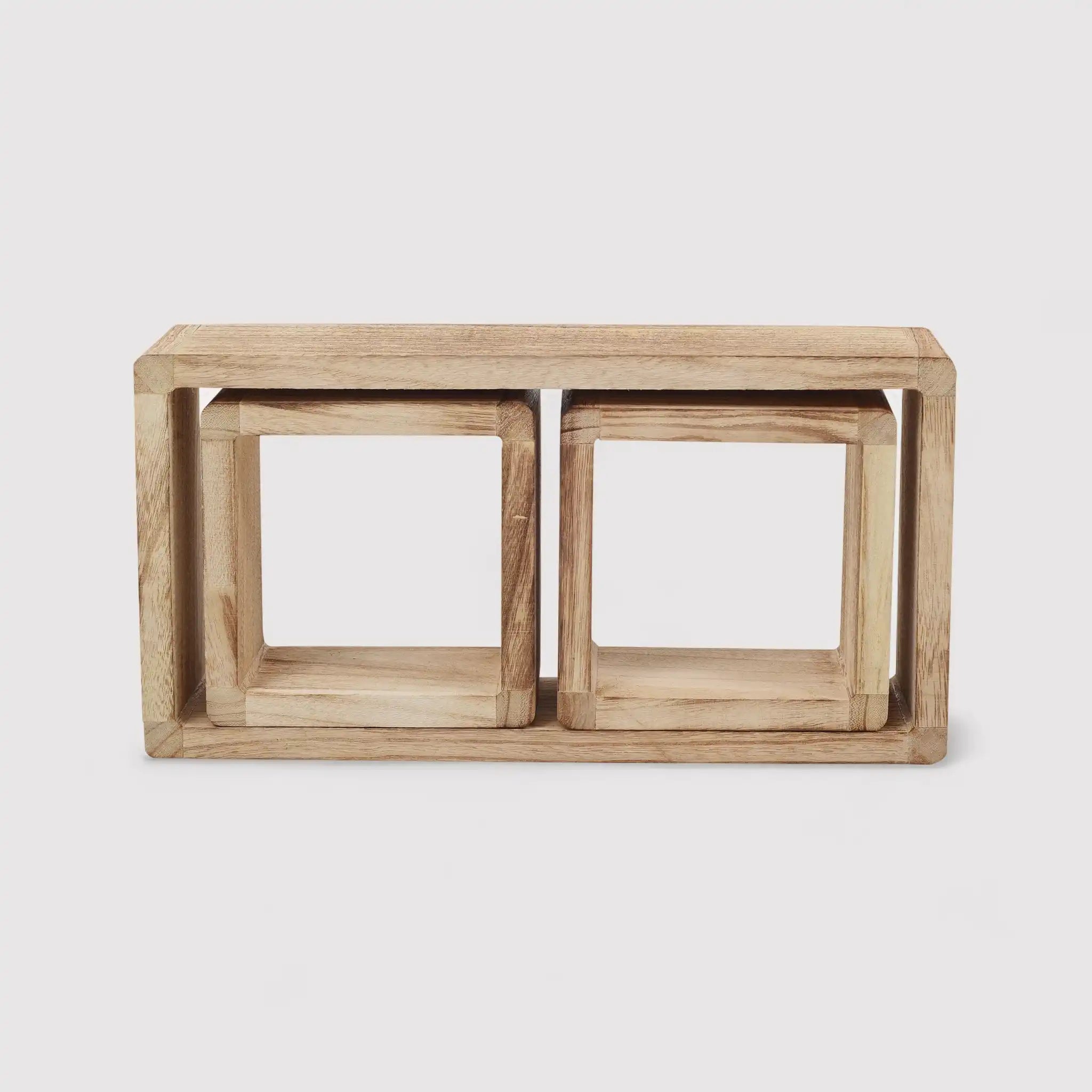 Congona - Set di 3 mensole in legno chiaro a cubo e rettangolo