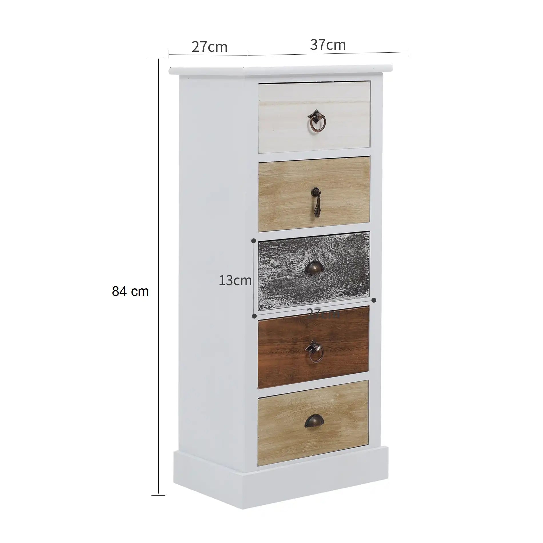 Adianto - Cassettiera alta e stretta vintage con 5 cassetti