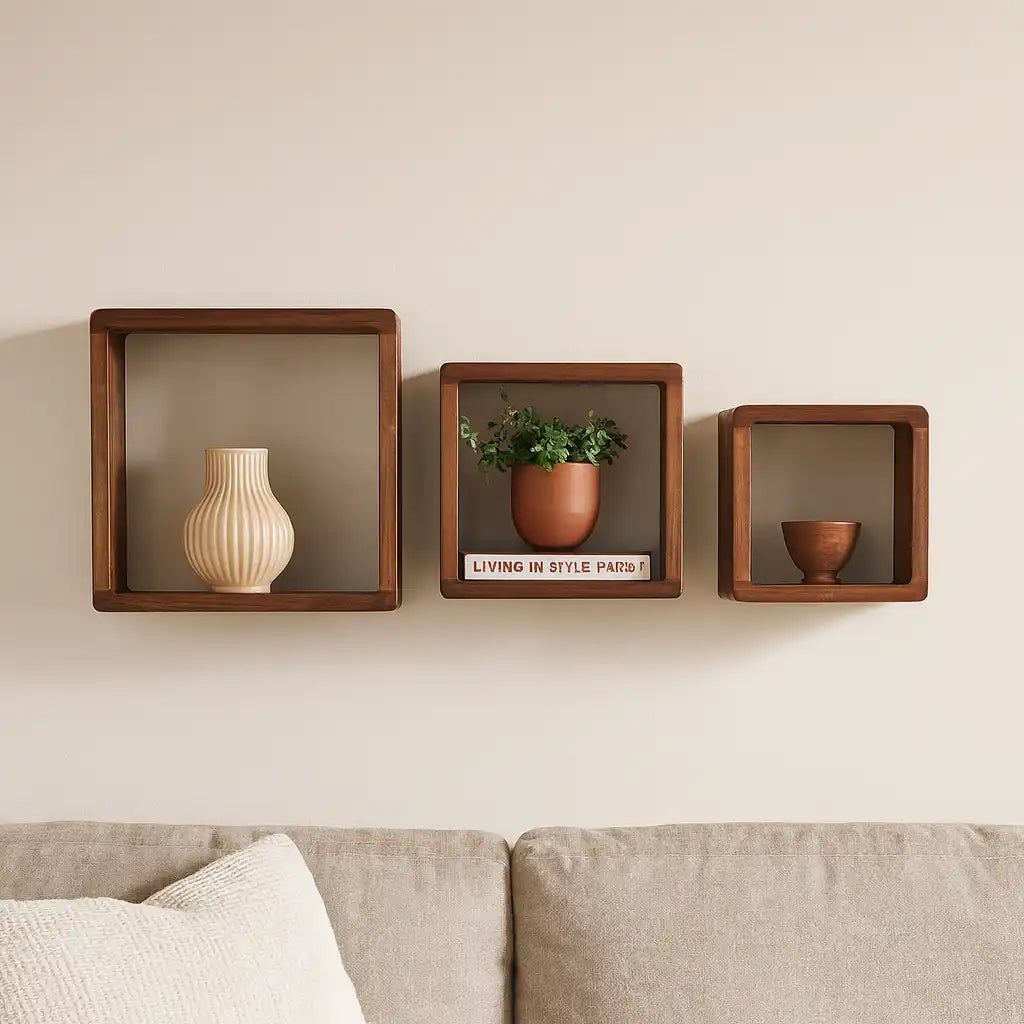 Dicentra - Set di 3 mensole quadrate design in legno