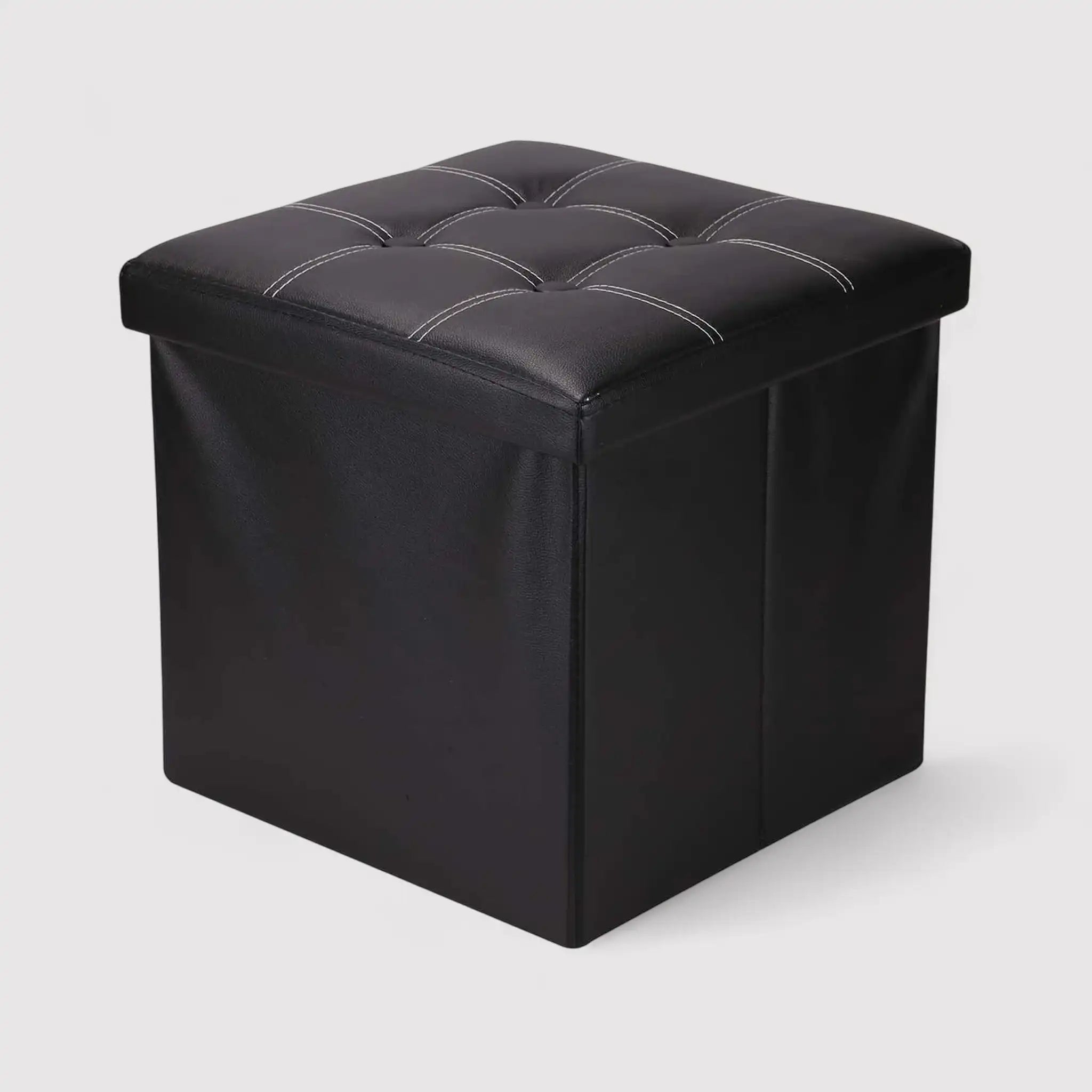 Angelica - Pouf a cubo portaoggetti nero in ecopelle