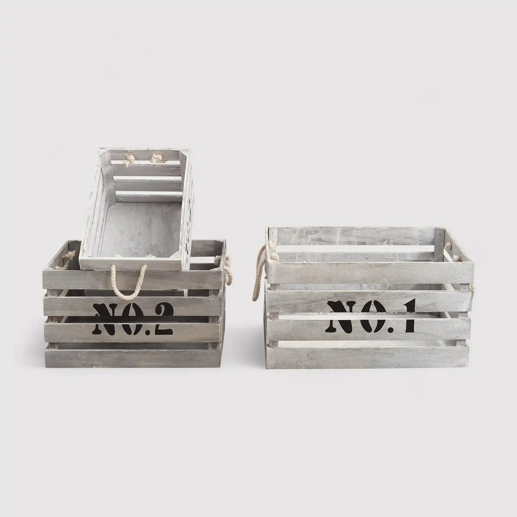 Set de 3 boîtes en bois shabby blanches décorées