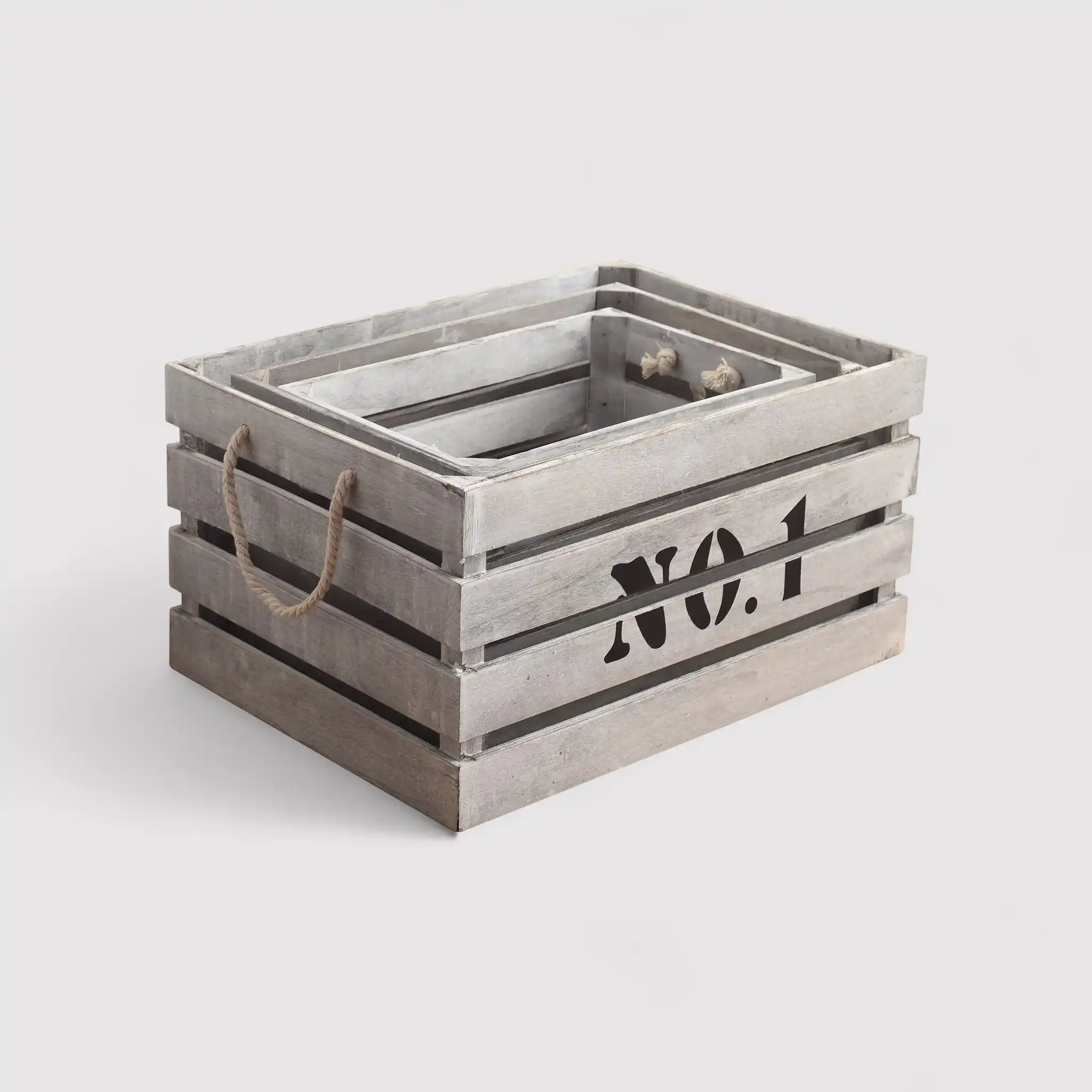 Set de 3 boîtes en bois shabby blanches décorées