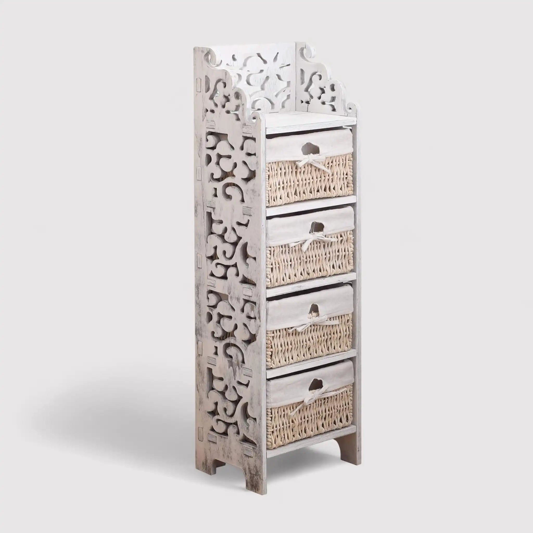 Rosa - Cassettiera barocca con 4 cestini e alzatina intagliata