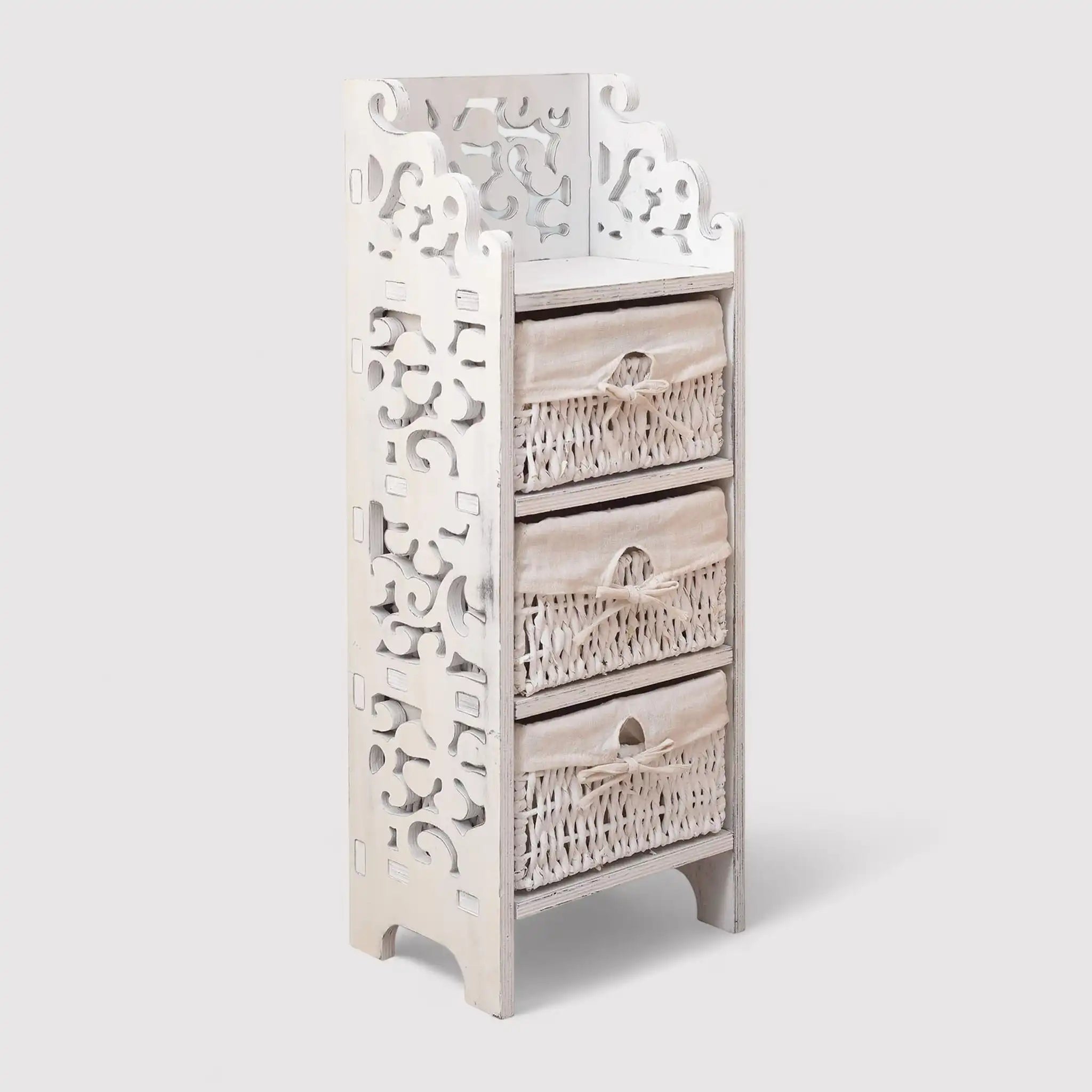 Maranta - Comodino in vimini con 3 cestini con motivo floreale