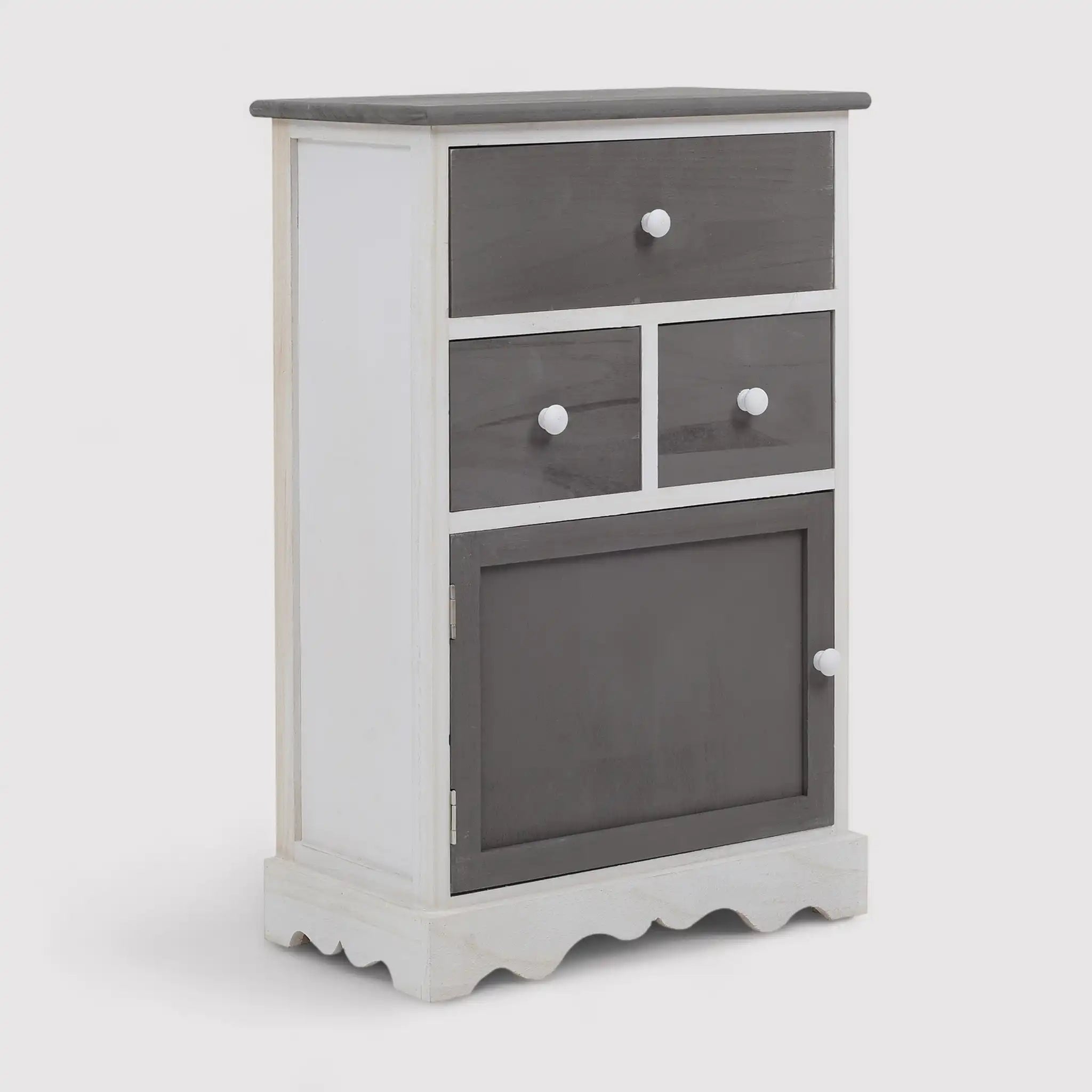 Tarhui - Mobiletto da ingresso bianco e grigio con 1 anta e 3 cassetti