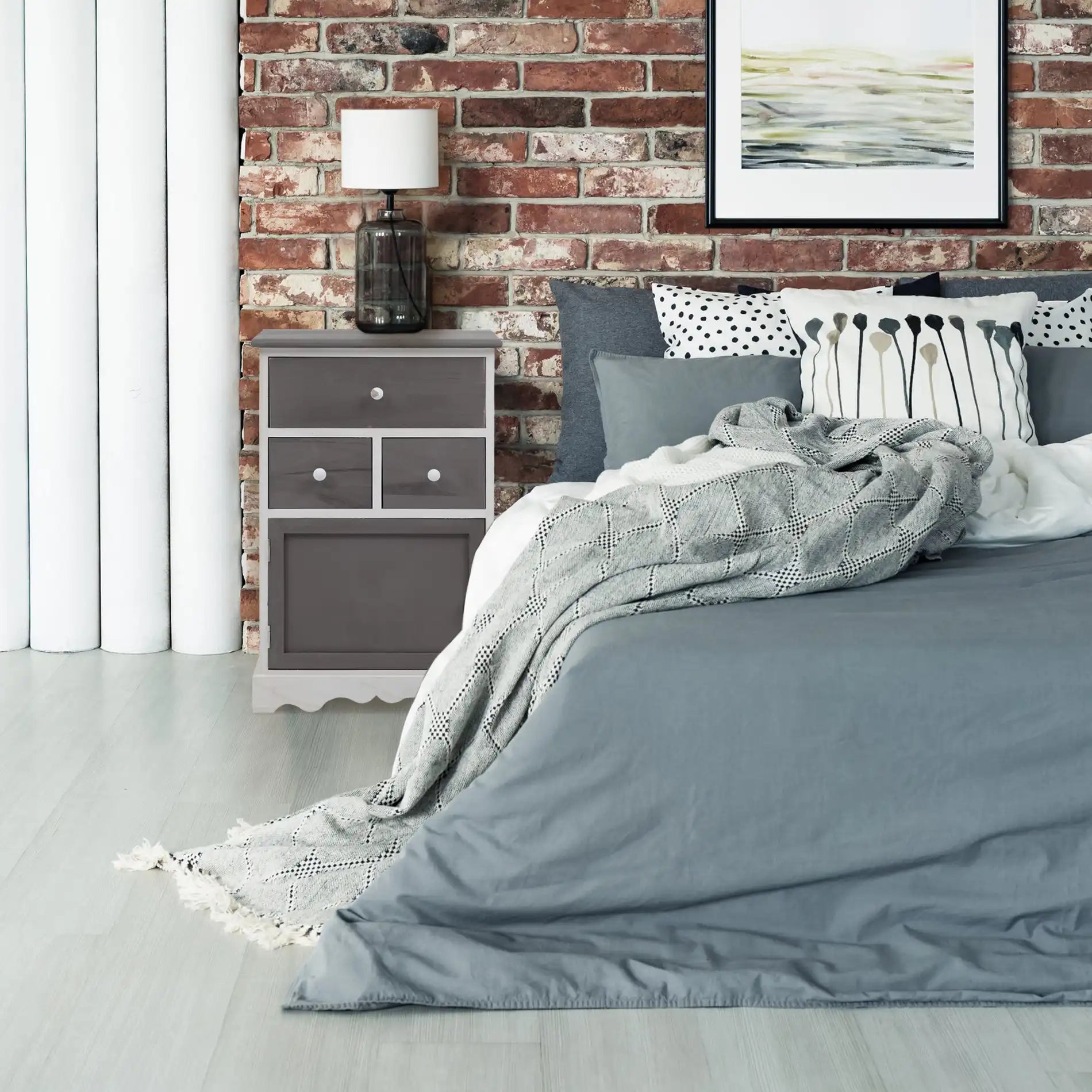 Tarhui - Mobiletto da ingresso bianco e grigio con 1 anta e 3 cassetti