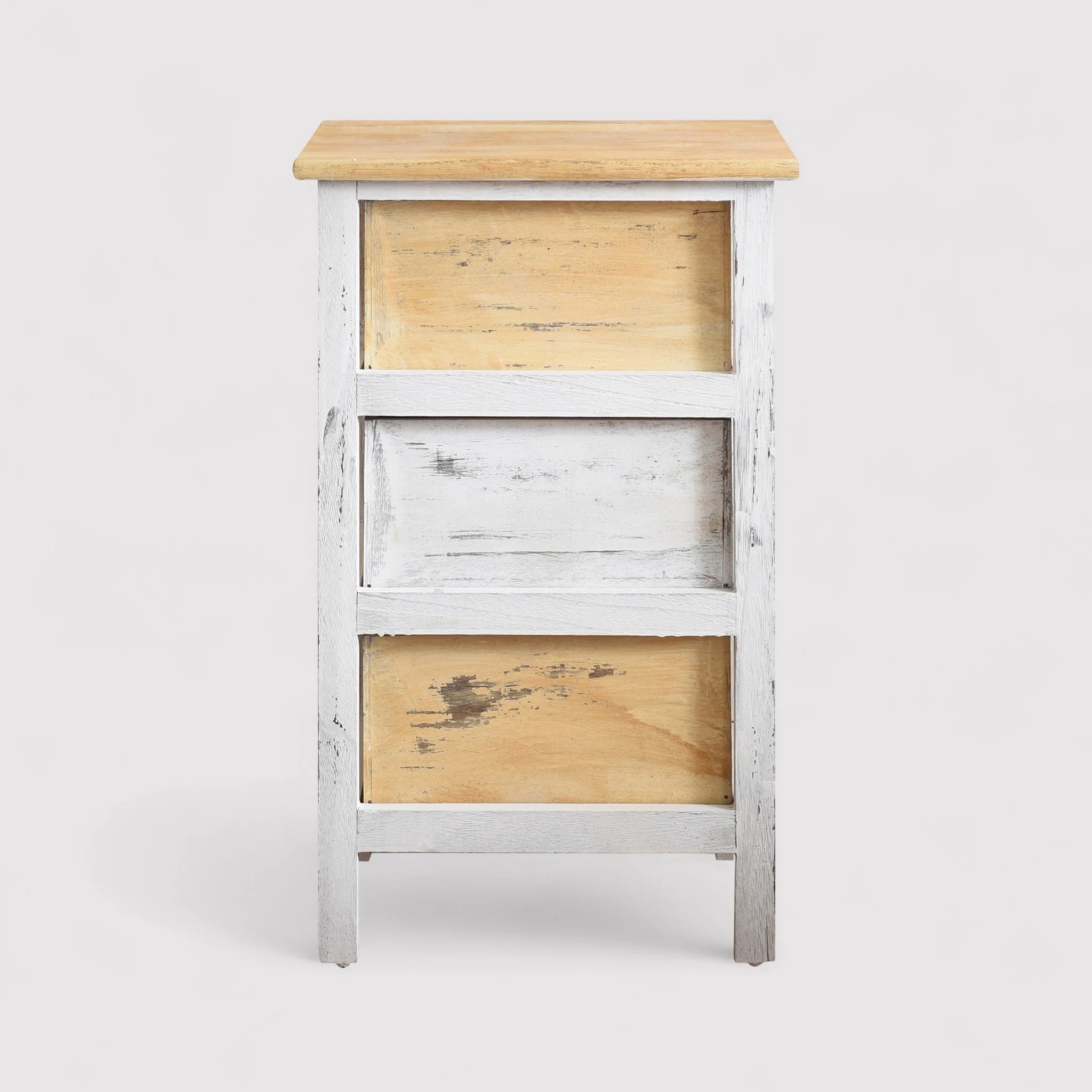 Tillasandia - Comodino shabby chic bianco e beige con 3 cassetti