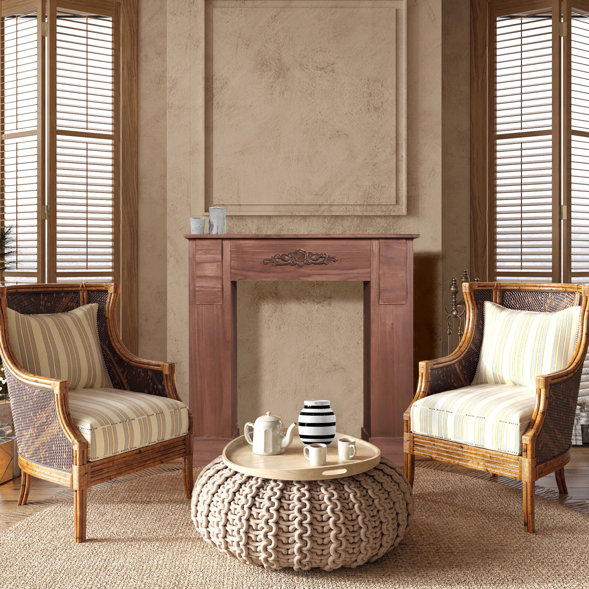 Malva - Cornice camino marrone decorativa in stile rétro