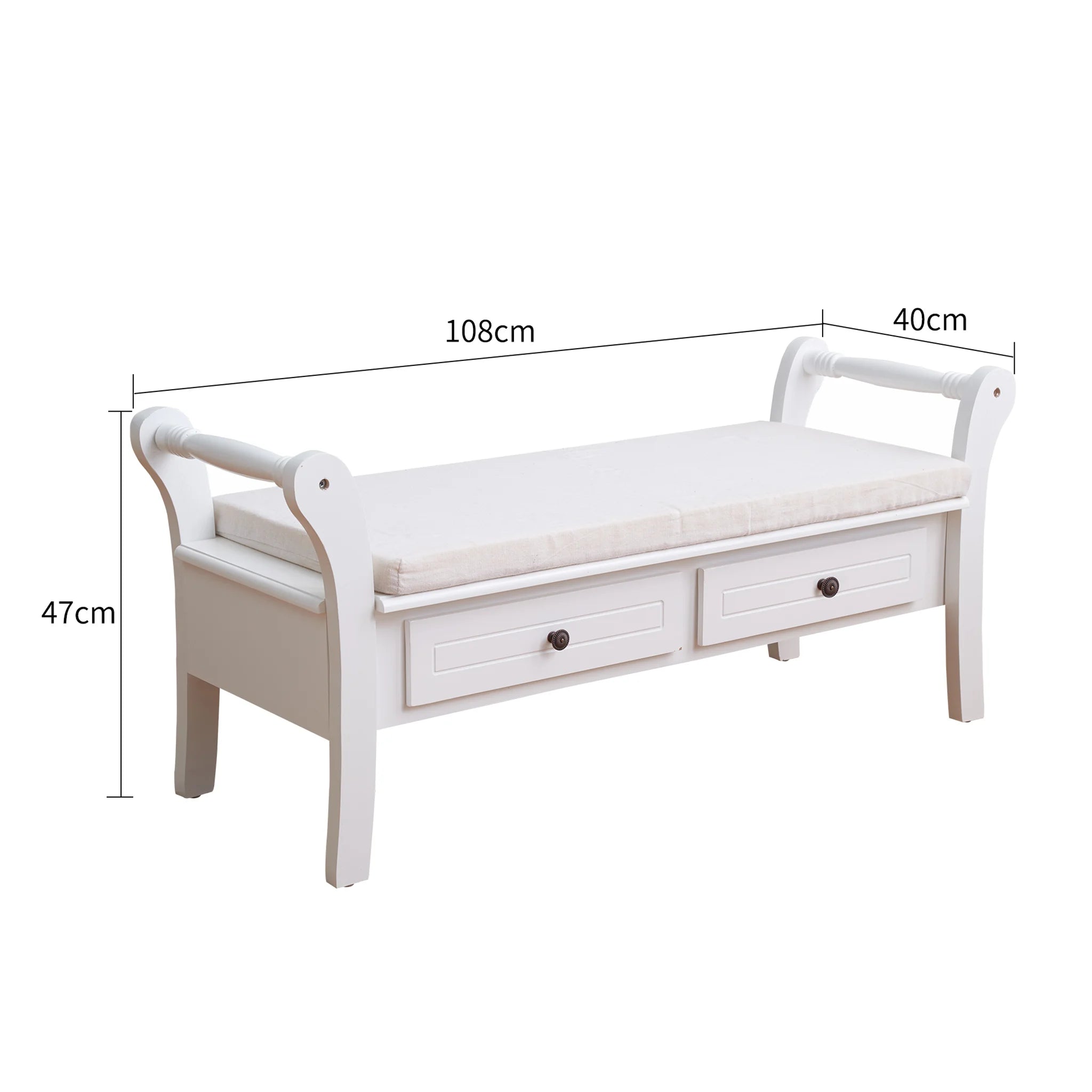 Petit banc d'intérieur blanc de style classique - Paulinia