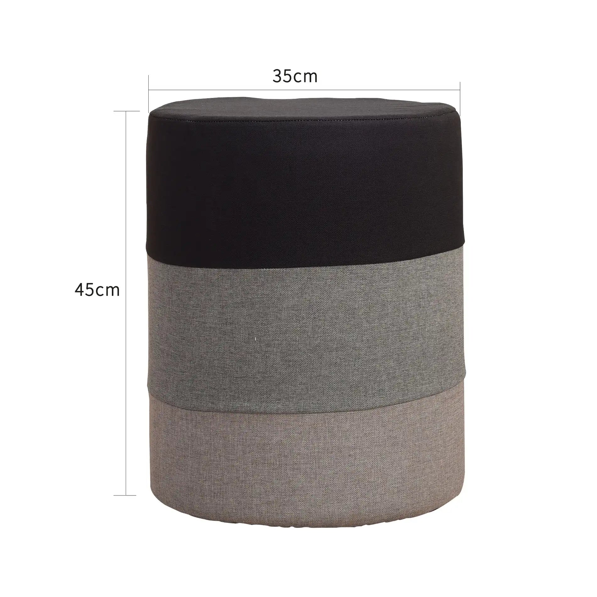 Crassula - Pouf rotondo imbottito a righe nero grigio e beige