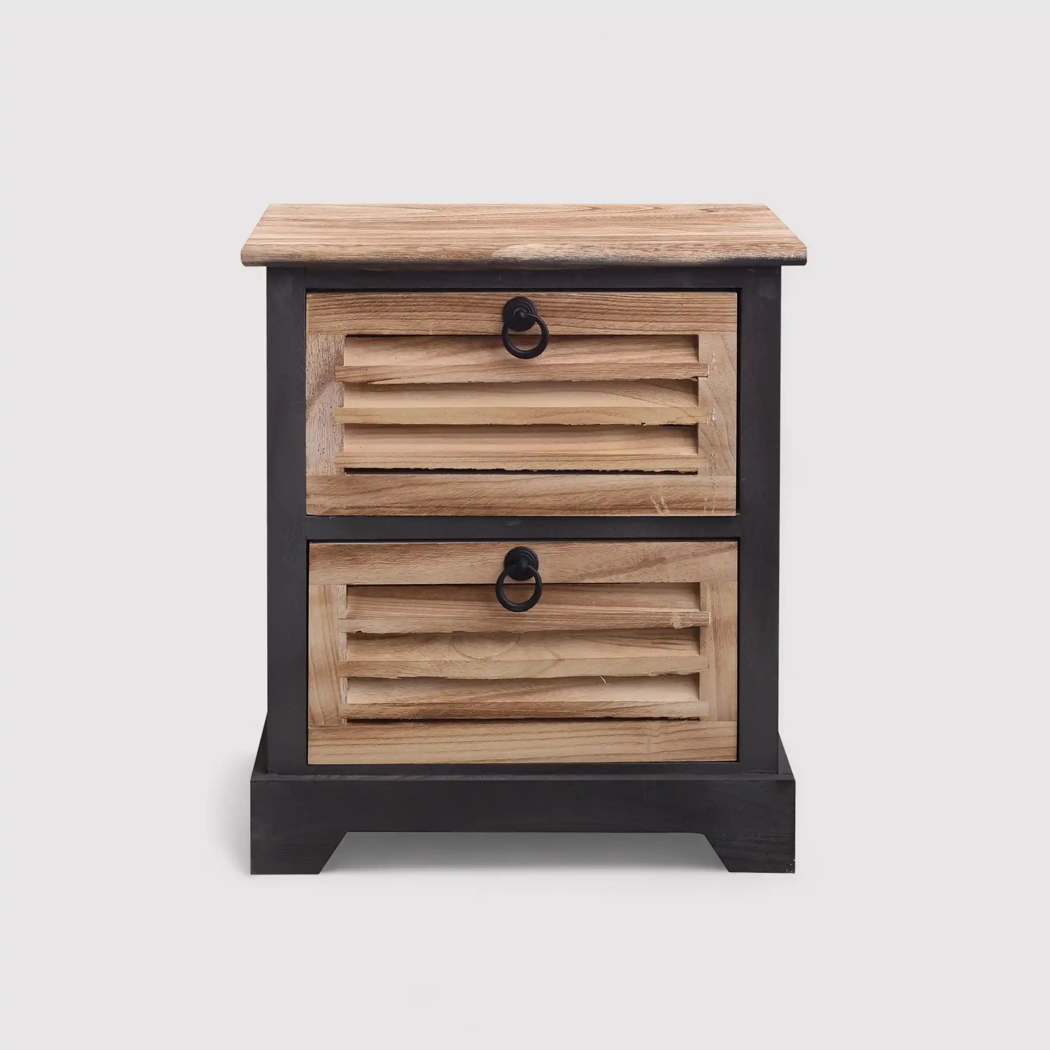 Petite table de chevet industrielle noire et marron avec 2 tiroirs