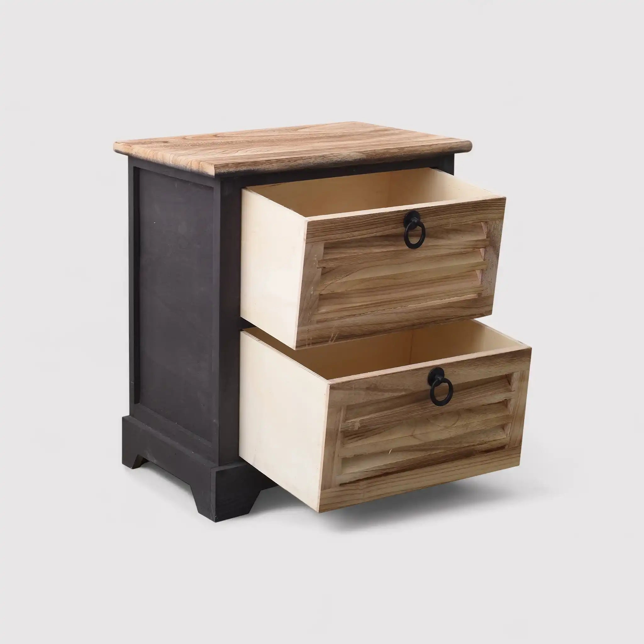 Petite table de chevet industrielle noire et marron avec 2 tiroirs