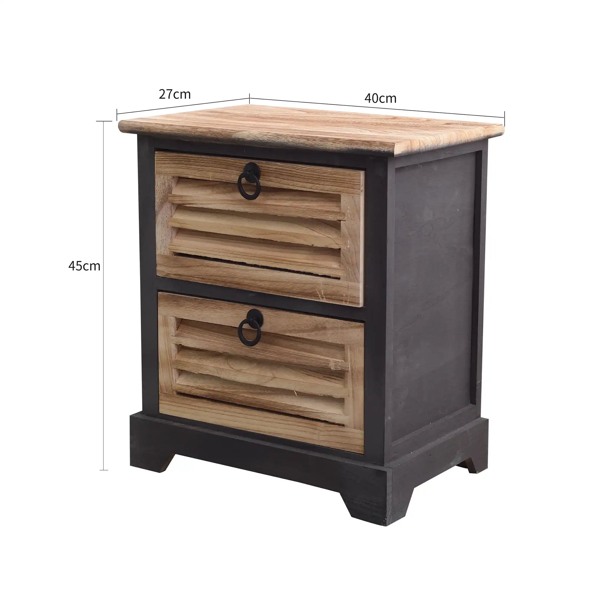 Petite table de chevet industrielle noire et marron avec 2 tiroirs