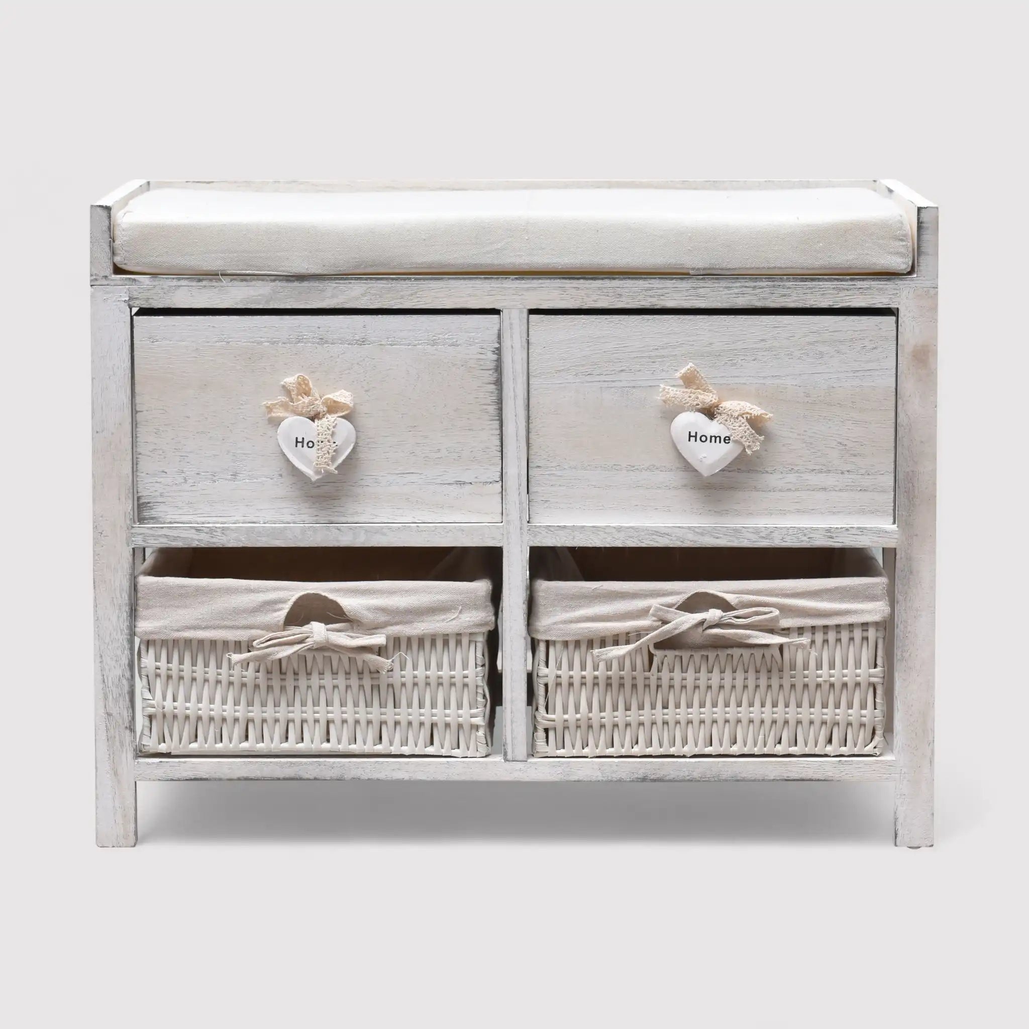 Altea - Panca contenitore shabby con 2 cassetti e 2 ceste