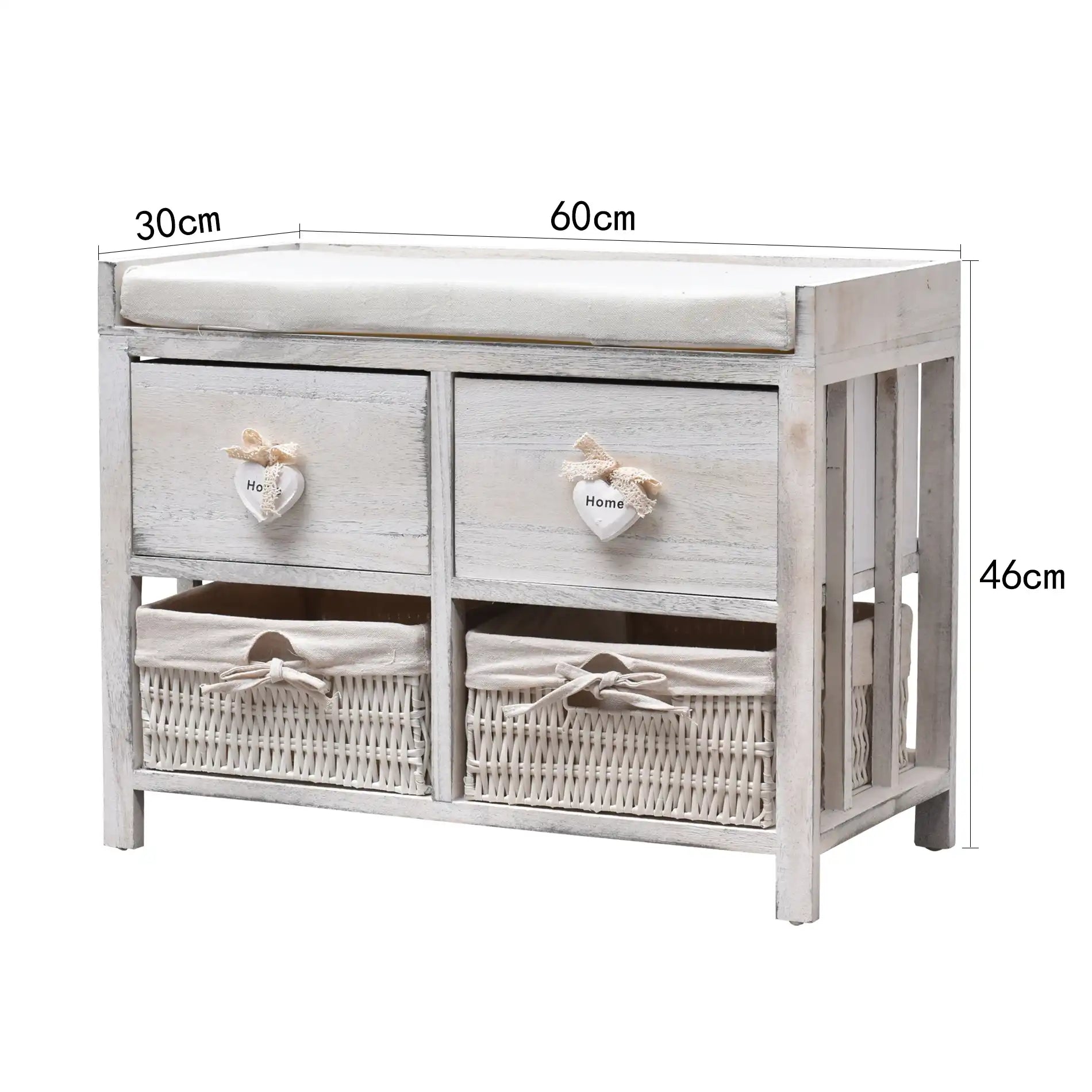 Altea - Panca contenitore shabby con 2 cassetti e 2 ceste