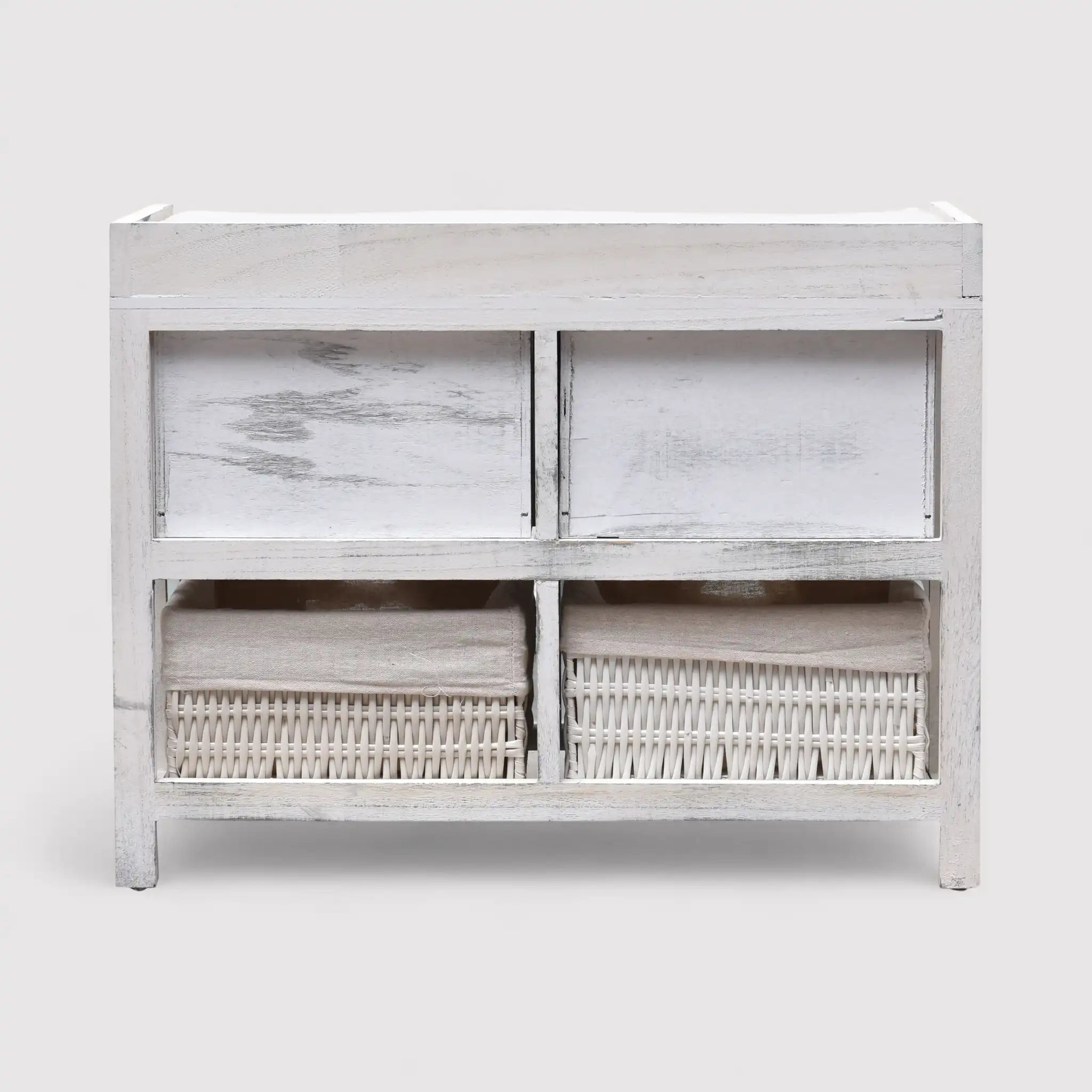 Altea - Panca contenitore shabby con 2 cassetti e 2 ceste