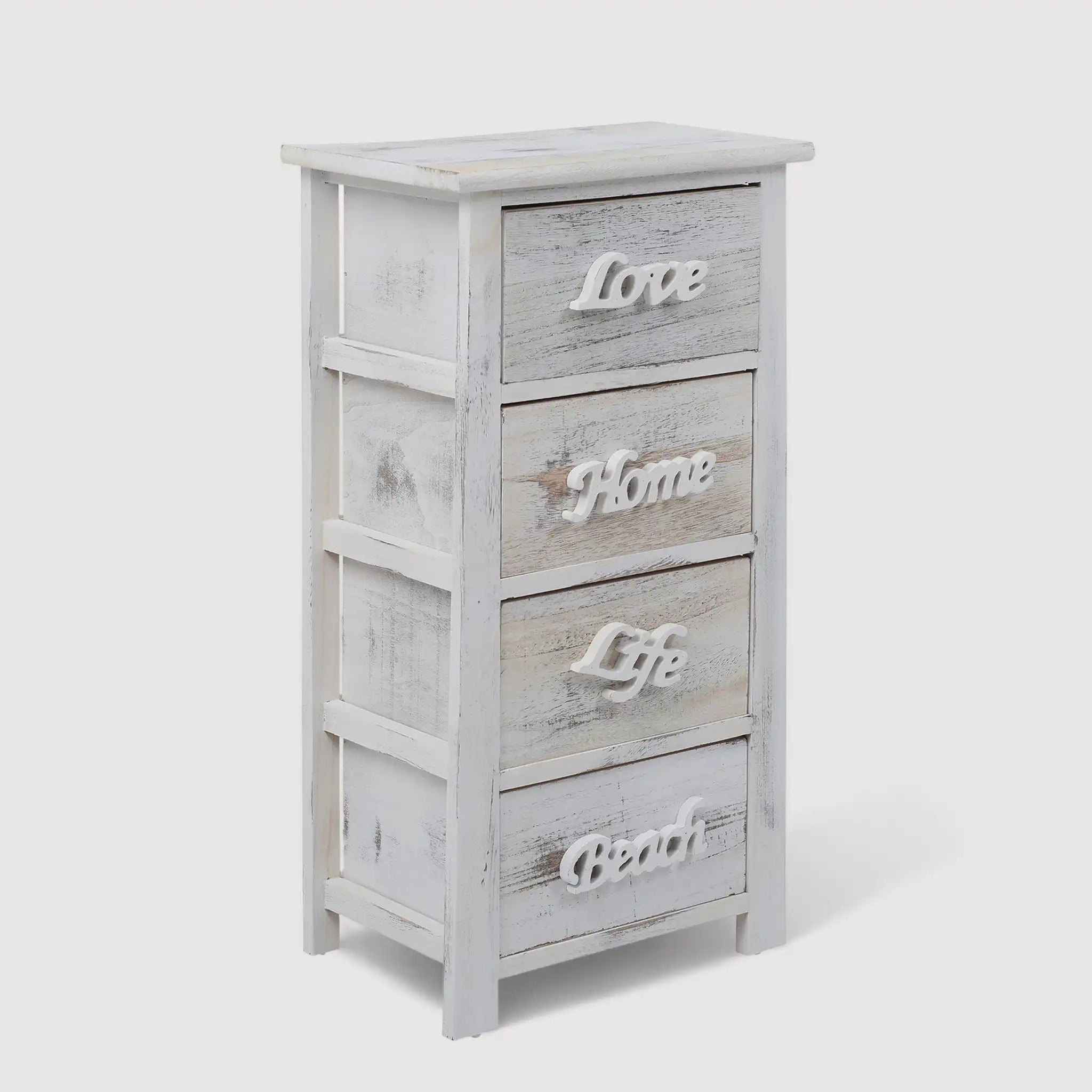 Santolina - Cassettiera bianca shabby con scritte decorative