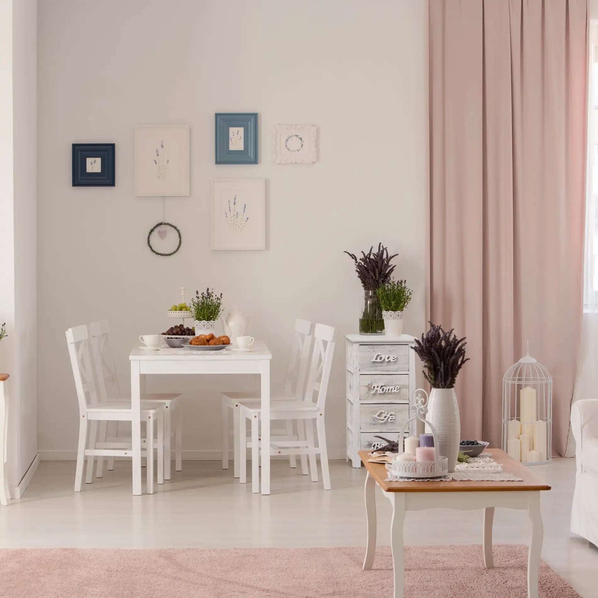 Santolina - Cassettiera bianca shabby con scritte decorative