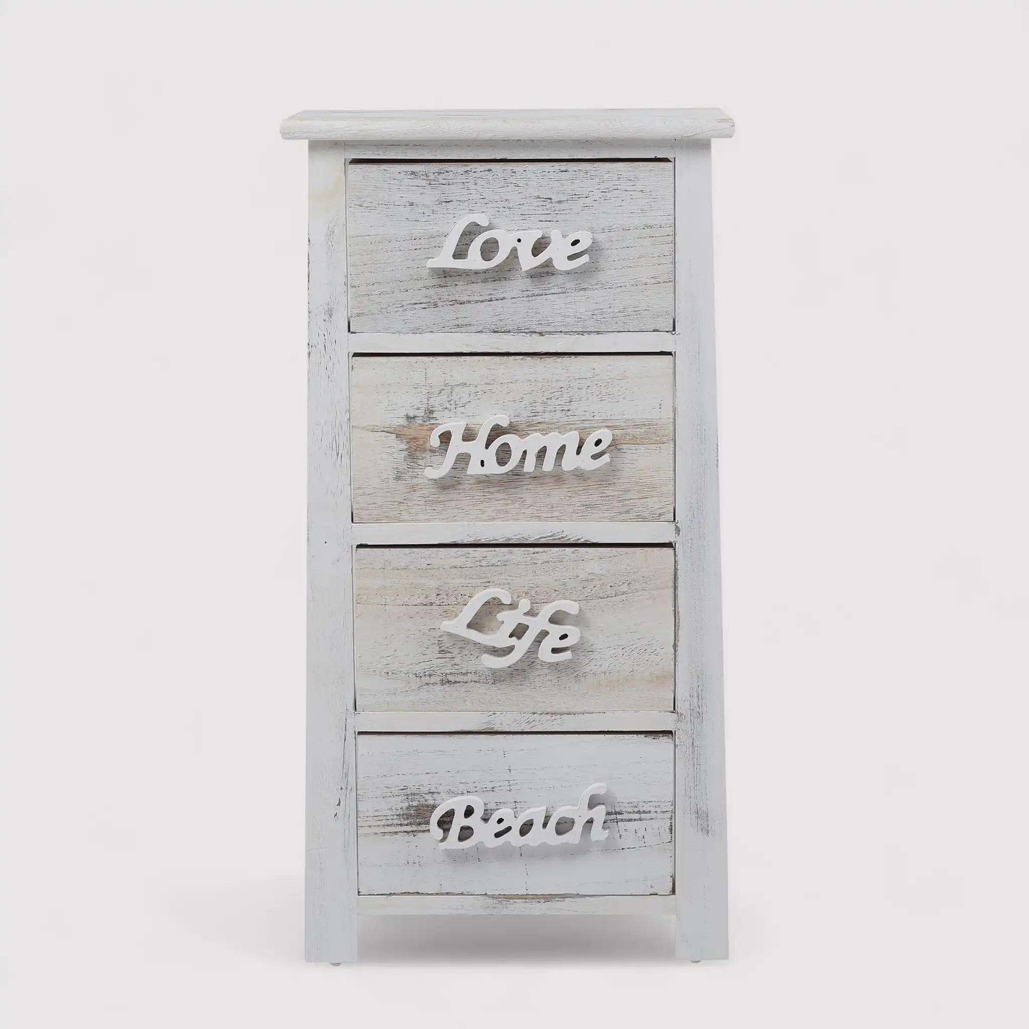 Santolina - Cassettiera bianca shabby con scritte decorative