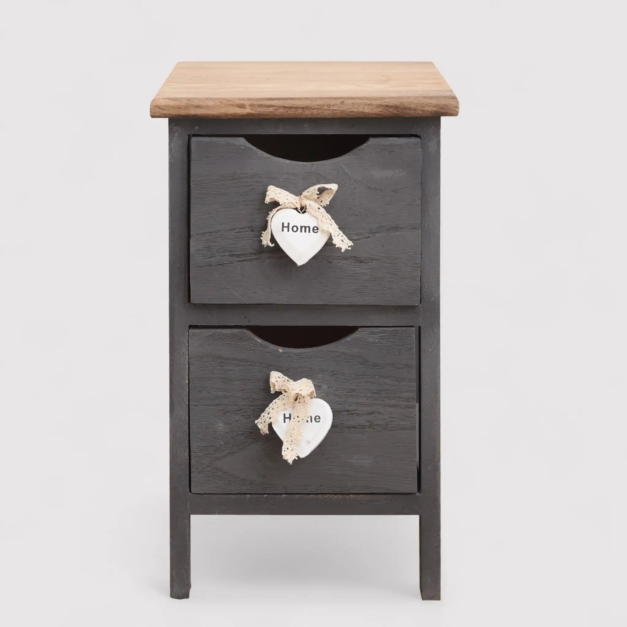 Olmaria - Piccolo comodino shabby grigio con 2 cassetti