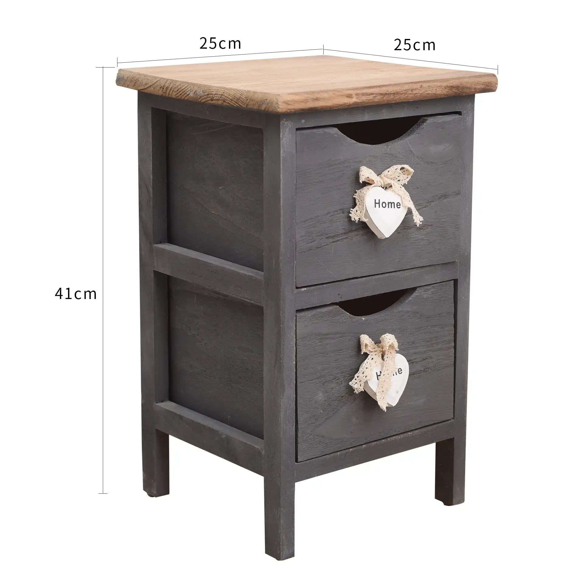 Olmaria - Piccolo comodino shabby grigio con 2 cassetti