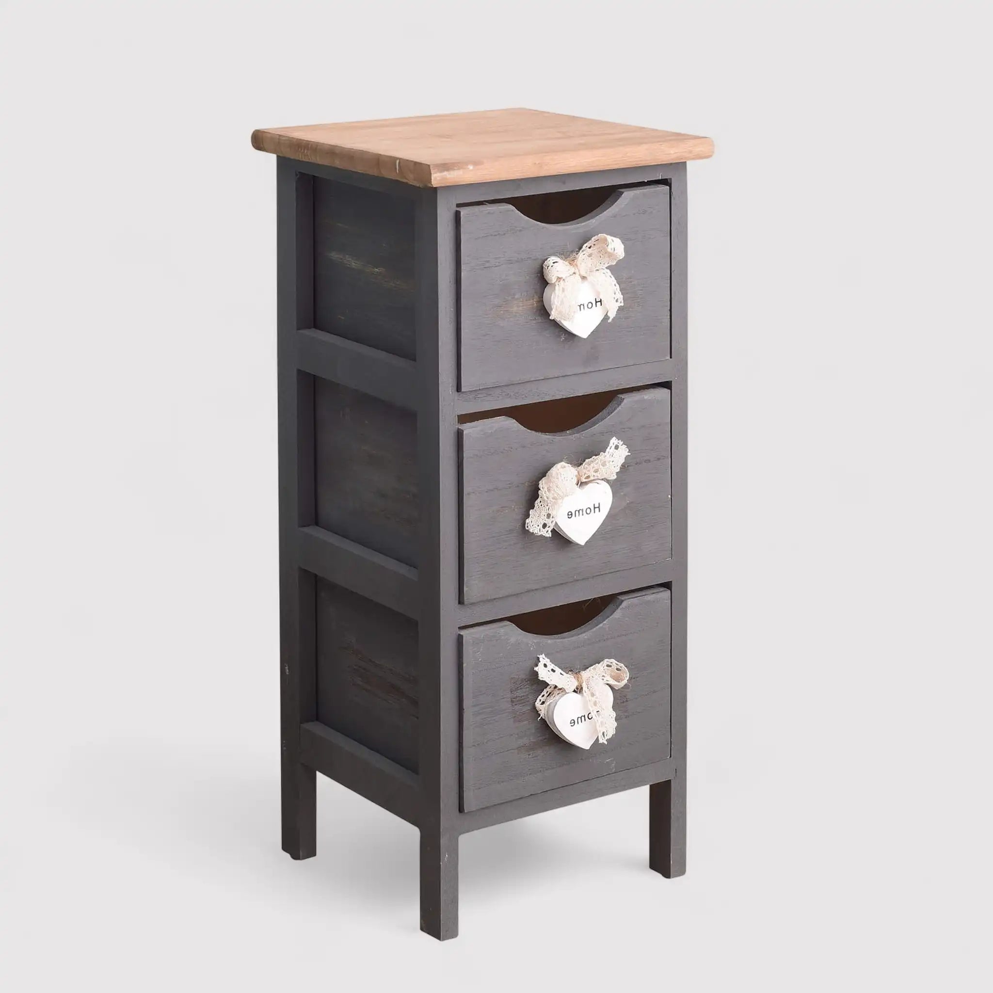 Gerbera - Comodino grigio scuro con 3 cassetti e cuori